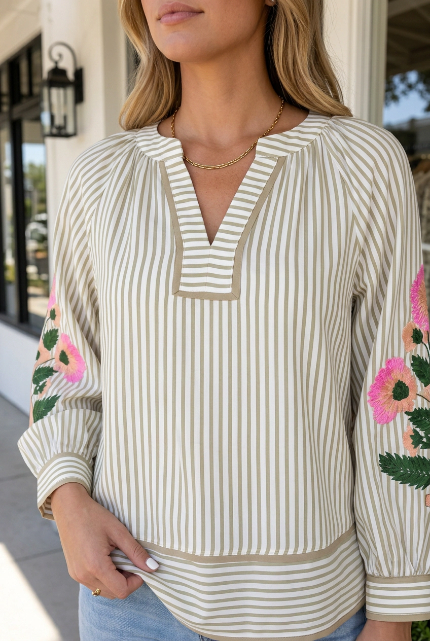 Threaded Pear Valeria Sleeve Blouse Long Top