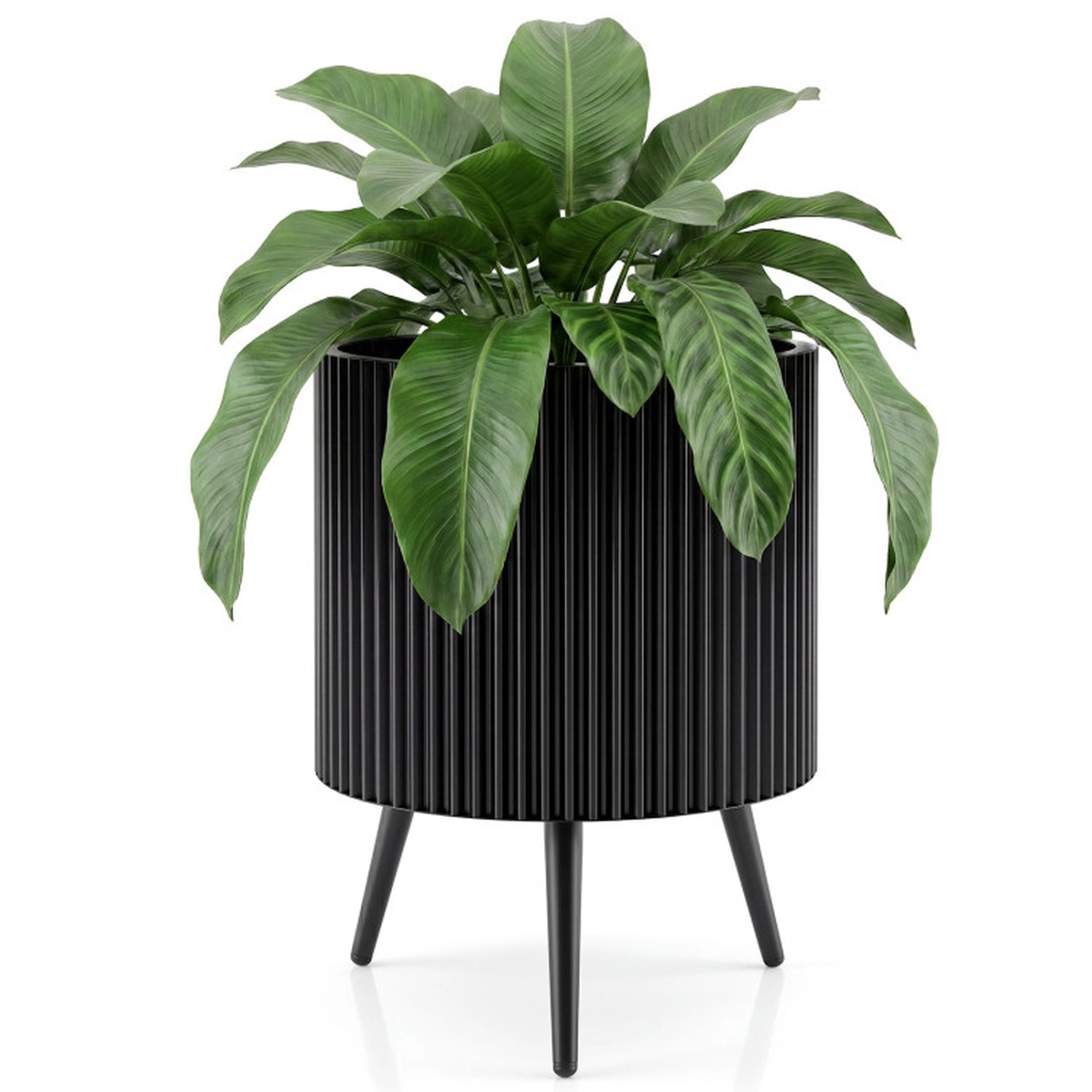 SUGIFT Black Fluted Metal Plant Pot with Stand and 3 Tapered Legs 16.5-in Dia 22-in H 110-lb Pot Capacity