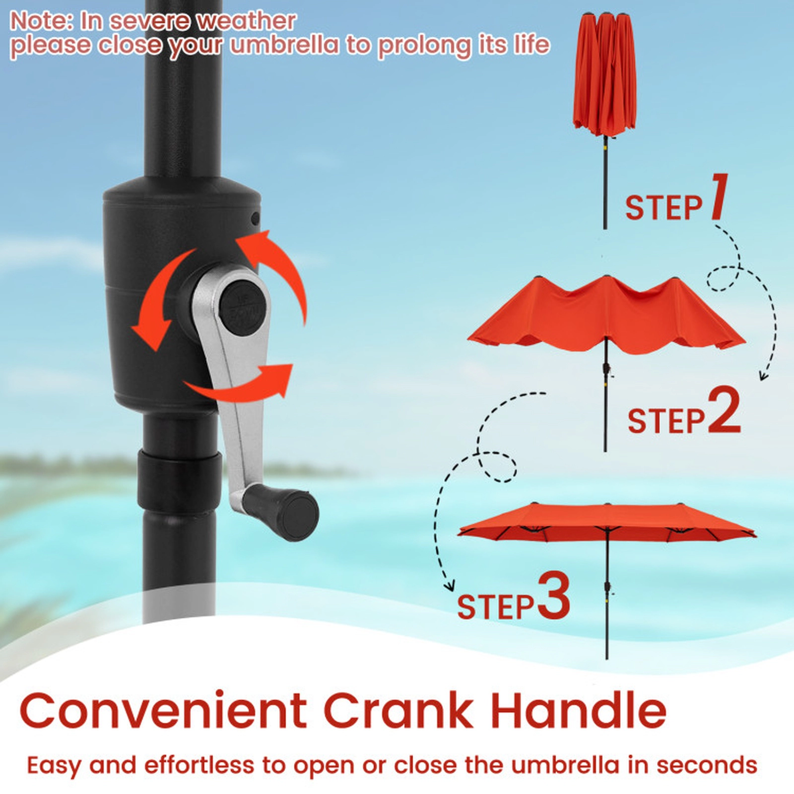 SUGIFT 13-ft Double-Sided Patio Market Umbrella with Crank Handle Polyester Fabric Canopy Orange