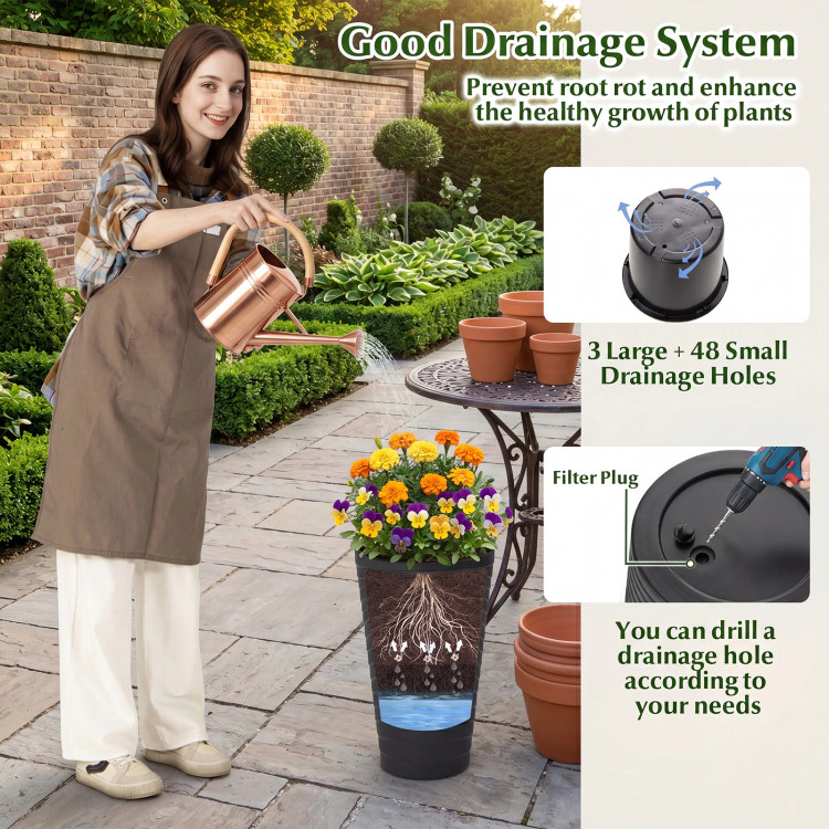 Hivvago 18 Inch Tall Flower Pot Set of 2 with Insert Bucket and Handle Design