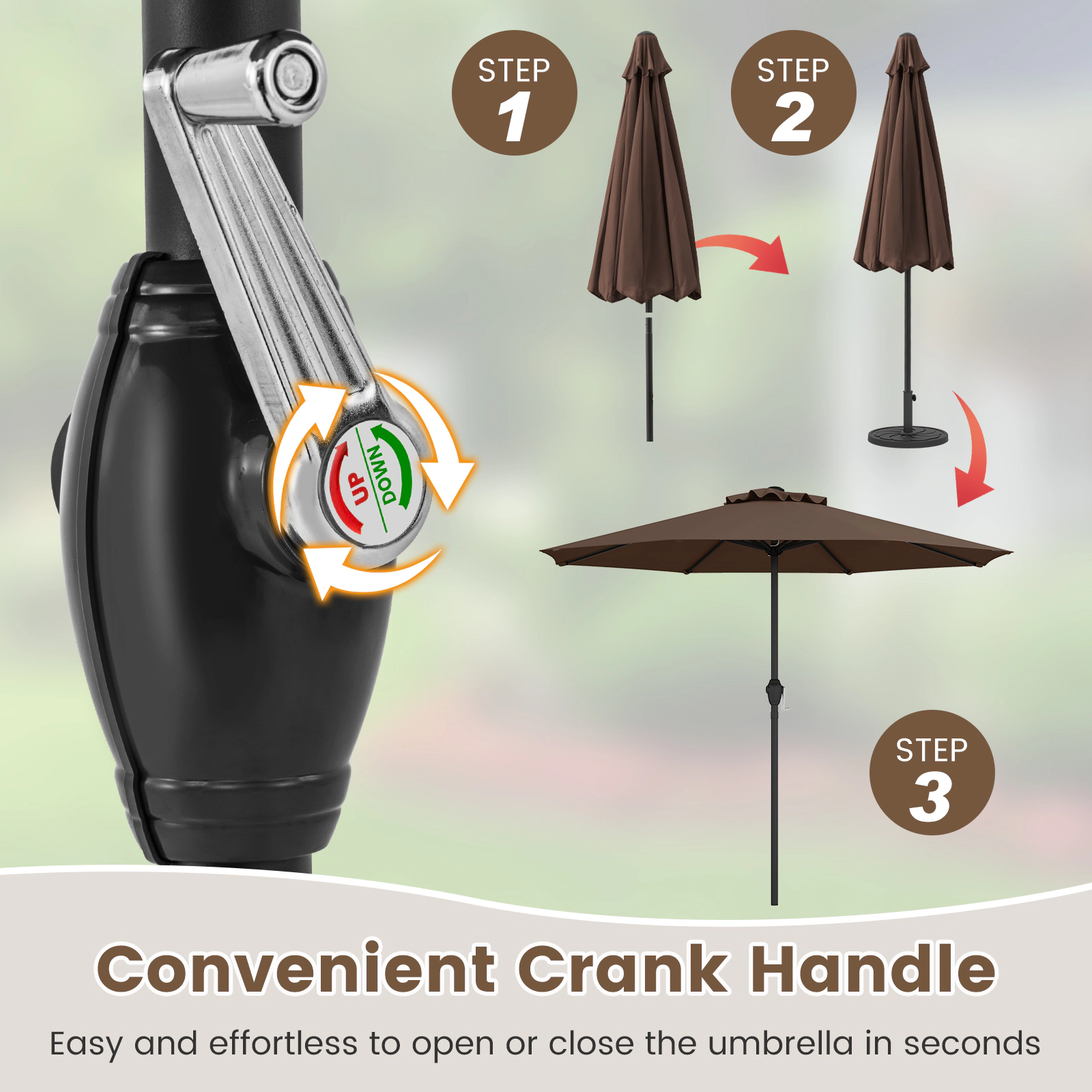 SUGIFT Coffee Crank Handle and 8 Heavy-Duty Ribs 8.5 FT Outdoor Market Patio Umbrella
