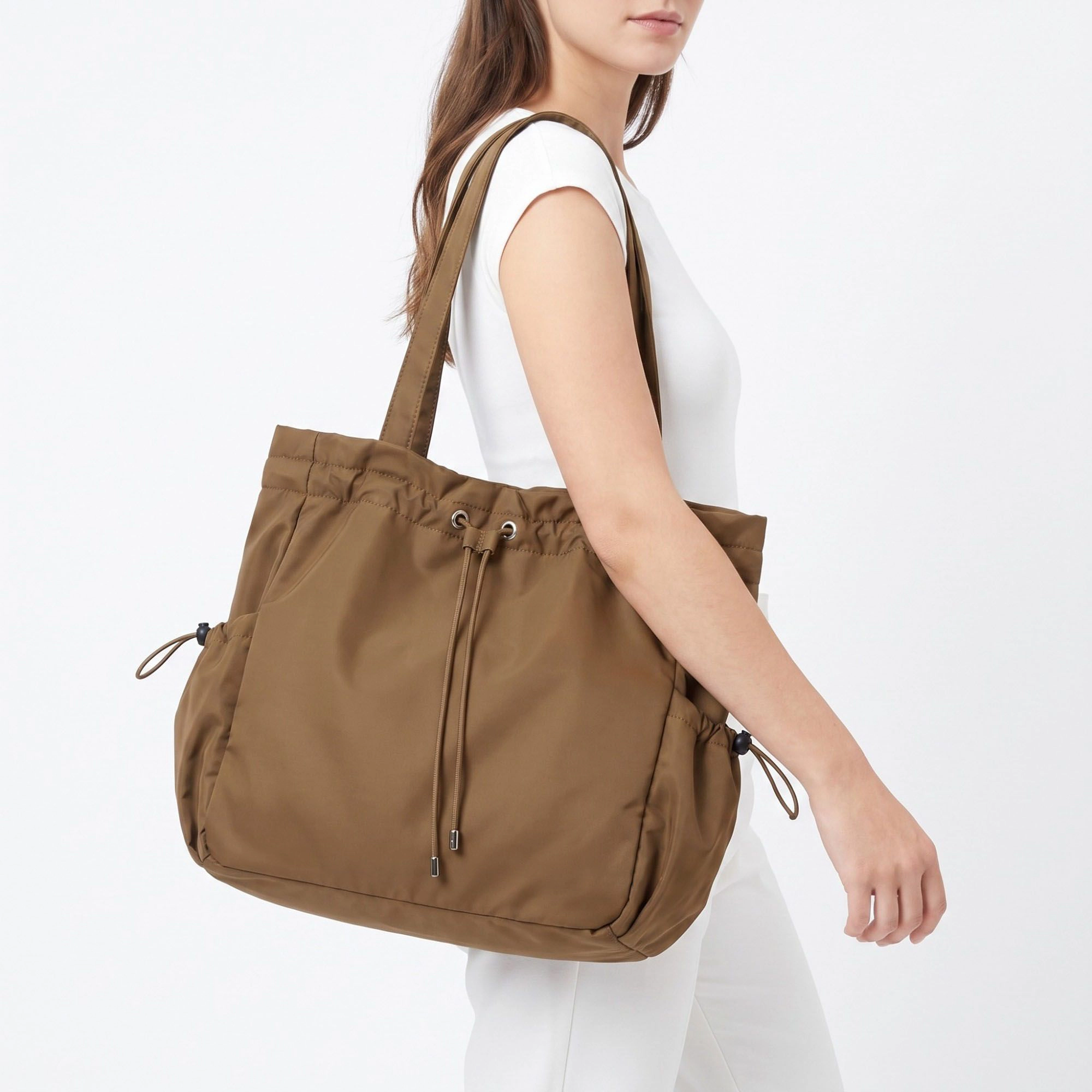 Alilang Women's Drawstring Tote Bag with Long Shoulder Straps and Adjustable Side Pockets 12.5x13x5.5in