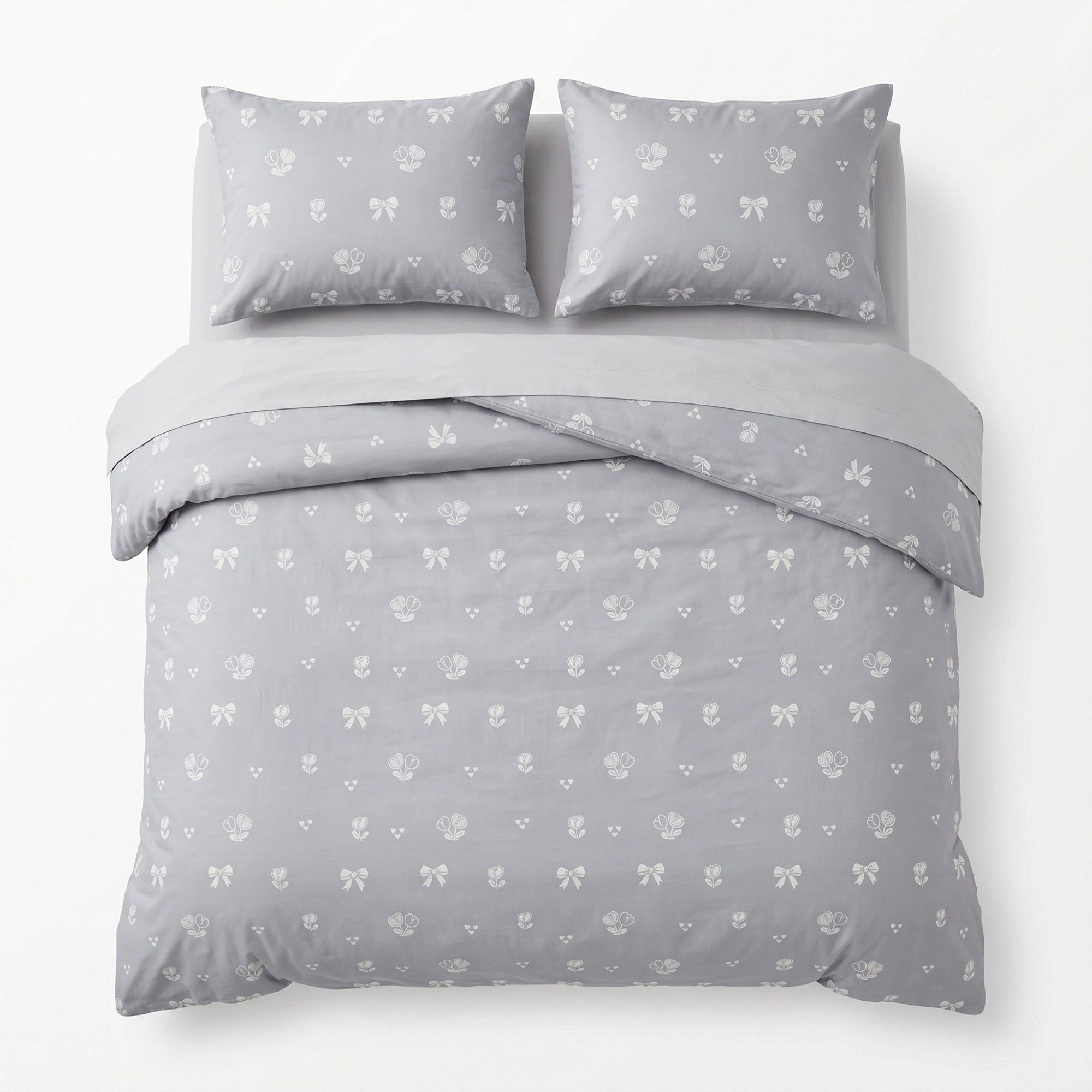 Alilang Unisex 3-Piece Cotton Bedding Set with Duvet Cover and Pillowcases Soft Washed Fabric Minimal Floral Bow Print