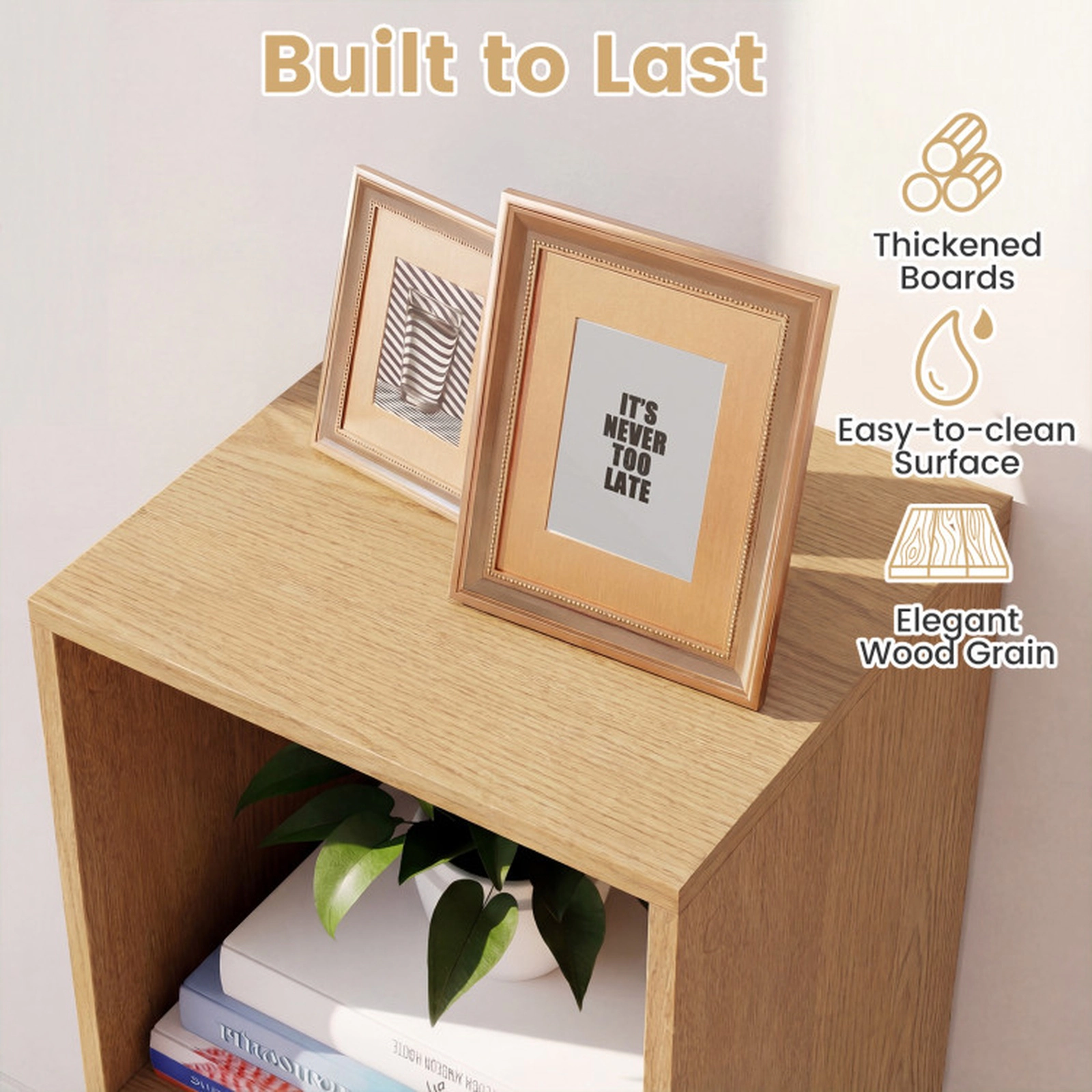 SUGIFT 3-Cube Engineered Wood Bookshelf with Back Guardrail 145-lb Capacity 41-in Tall 3-Piece White Natural Black Brown
