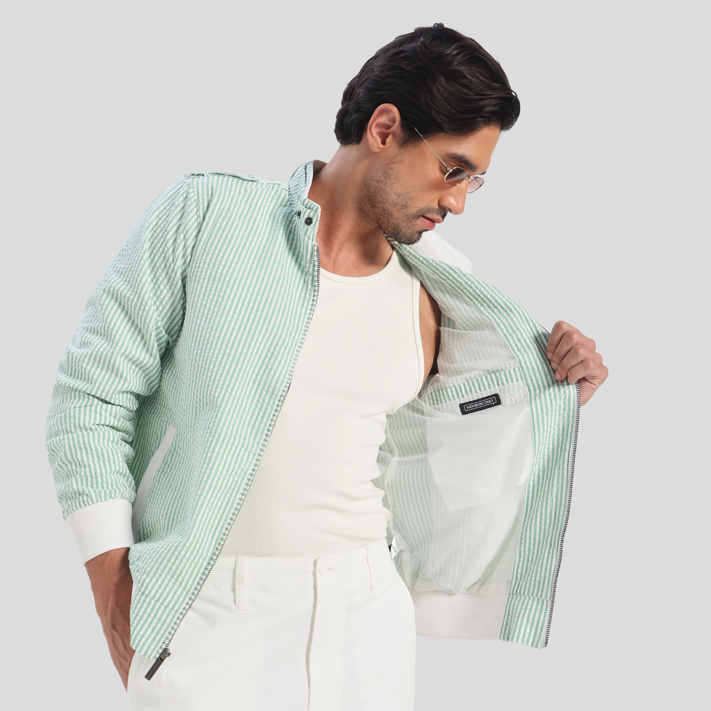 Members Only Men's Seersucker Iconic Racer Jacket