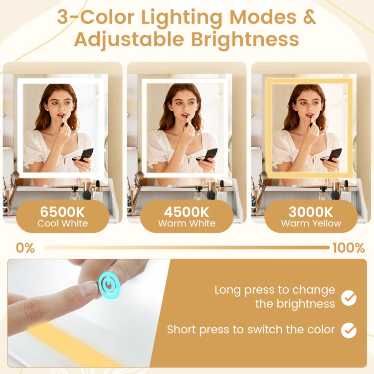 Hivvago Vanity Desk Led Lighted Makeup Table With 3 Color Modes