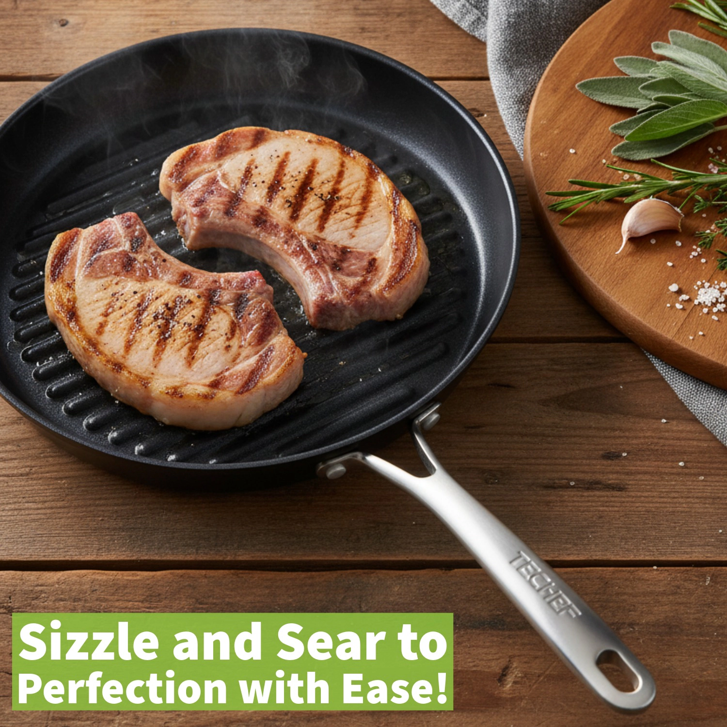 TECHEF Onyx - 12 Inch Nonstick Grill Pan
