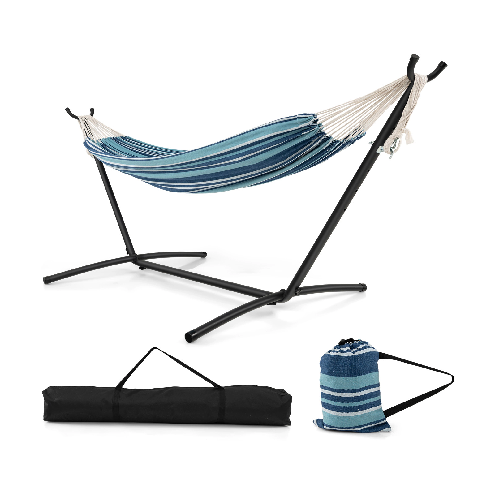 LJG Portable Indoor Outdoor 2-Person Double Hammock Set with Stand and Carrying Cases