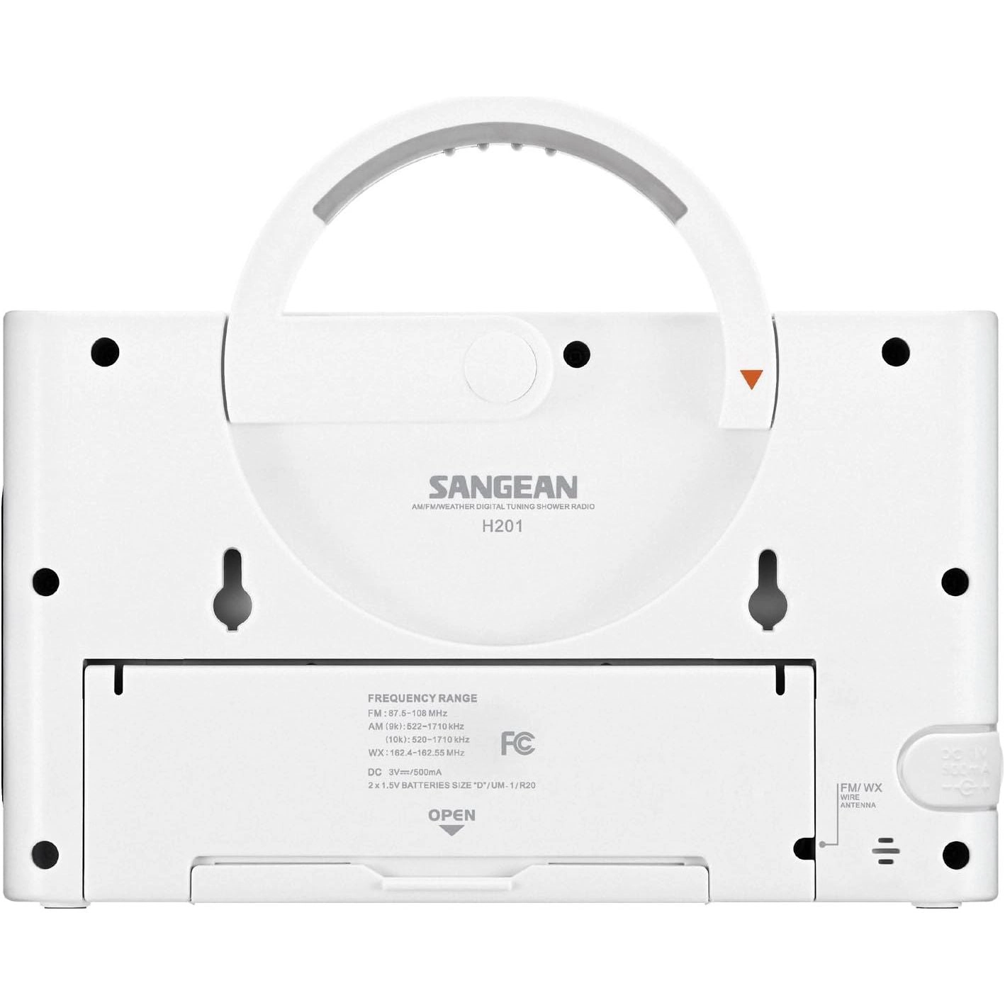 SANGEAN H201 Shower Radio AM/FM Waterproof Weather Alert - White
