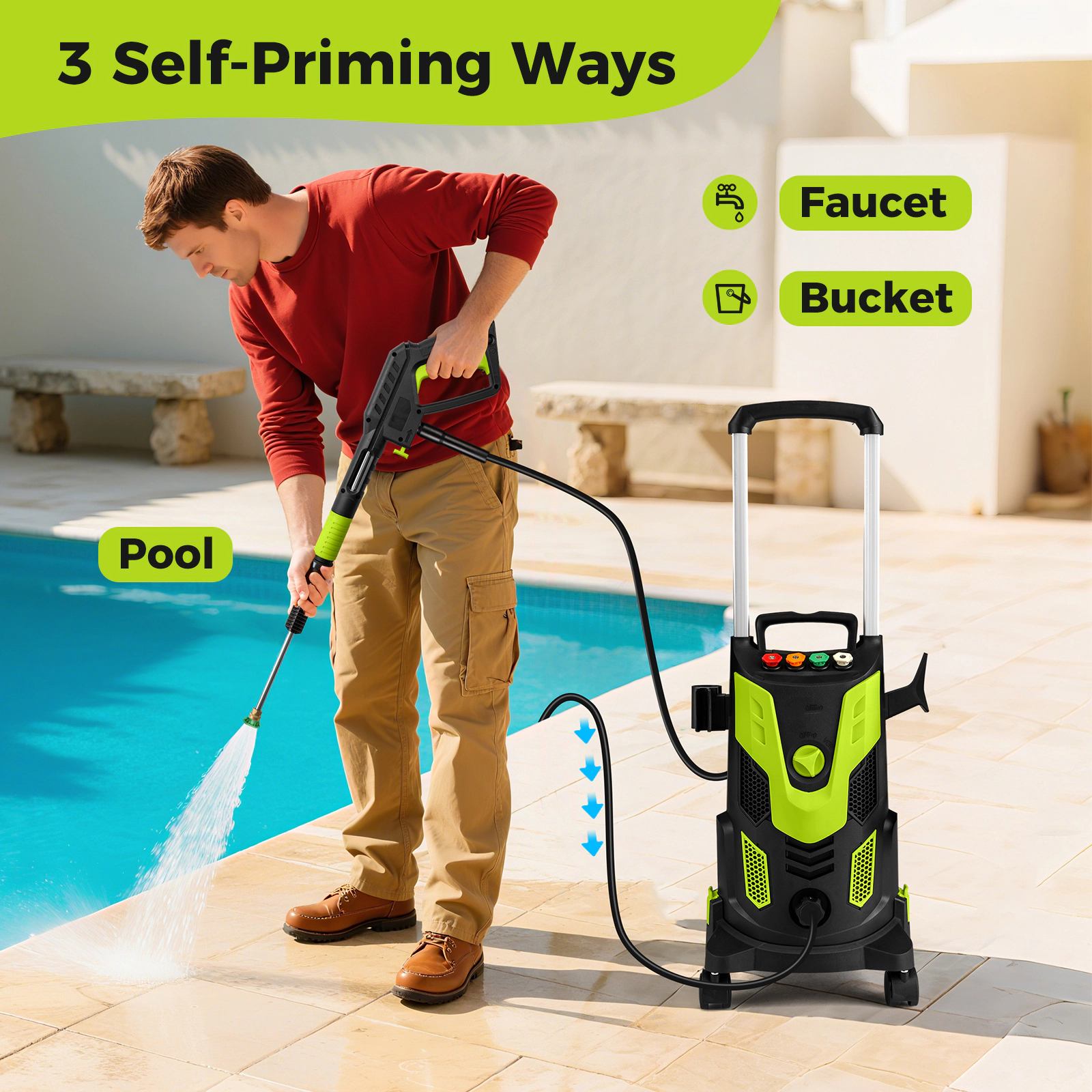 SUGIFT 2300-PSI 1.8-GPM Green Electric Power Washer with Telescopic Handle and 4 Connect Nozzles