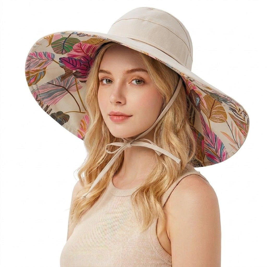 Anna-Kaci Women's Reversible Wide Brim Sun Hat UV Protection Floral Print Beach Outdoor Bucket