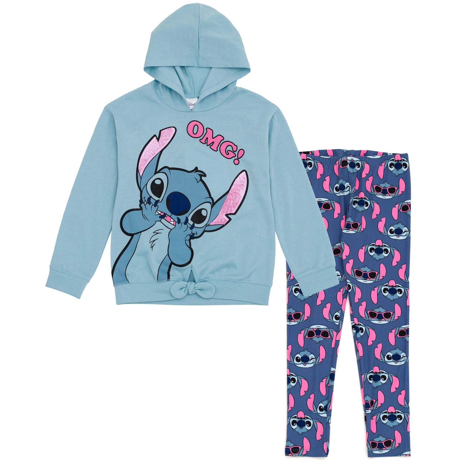 Disney Lilo & Stitch Girls' Sequin 2-Piece Hoodie and Leggings Set
