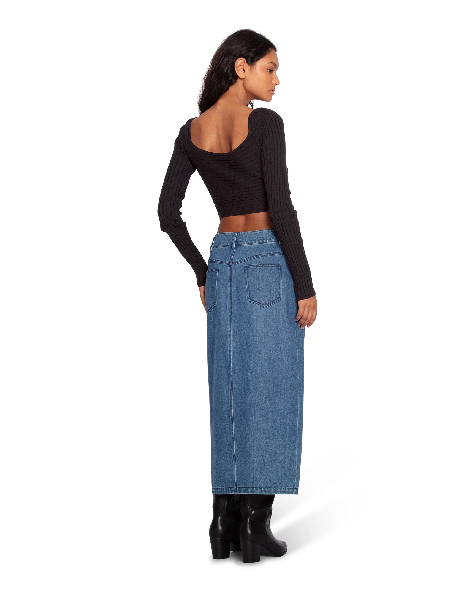 Belle & Bloom Womens Can't Forget You Denim Midi Skirt