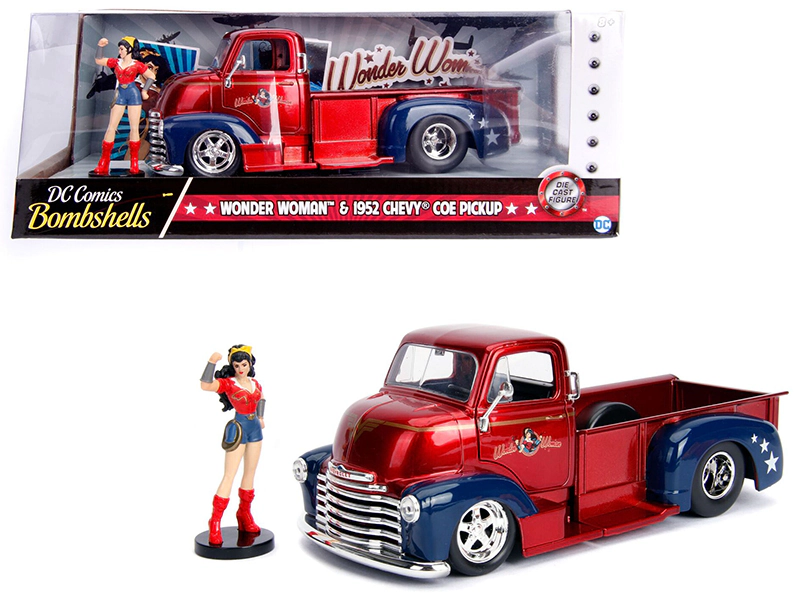Jada 1952 Chevrolet COE Pickup Truck Candy Red and Blue with Wonder Woman Diecast Figure "DC Comics