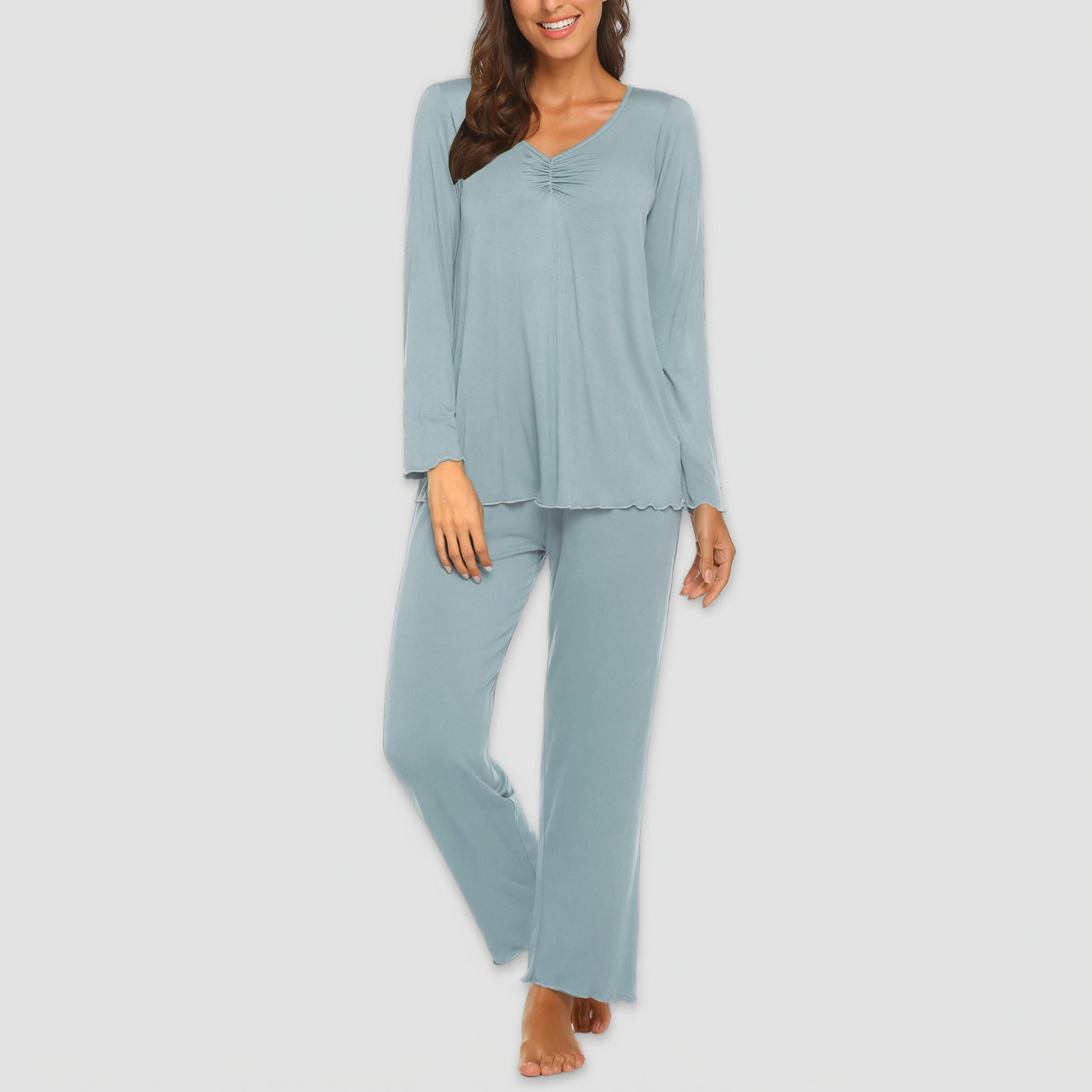 Ekouaer Womens Pajama Sets 2 Piece Lounge Set Fall Winter Pajamas Long Sleeve Pjs Top and Pants