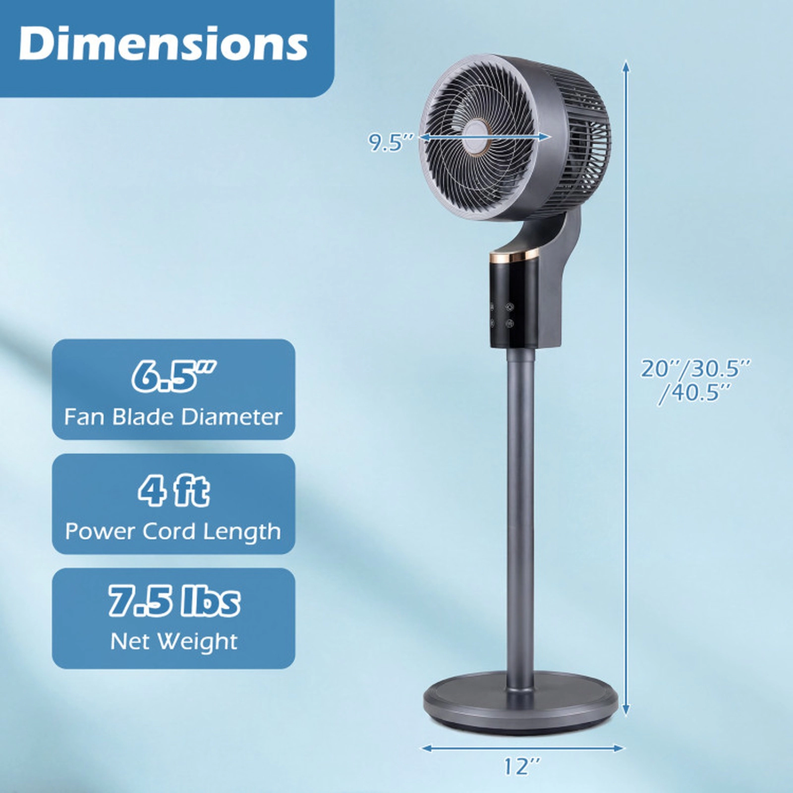 SUGIFT Compact Oscillating Pedestal Fan with 70° Horizontal Swing and 90° Vertical Tilt 8-Speed 12-Hour Timer Gray