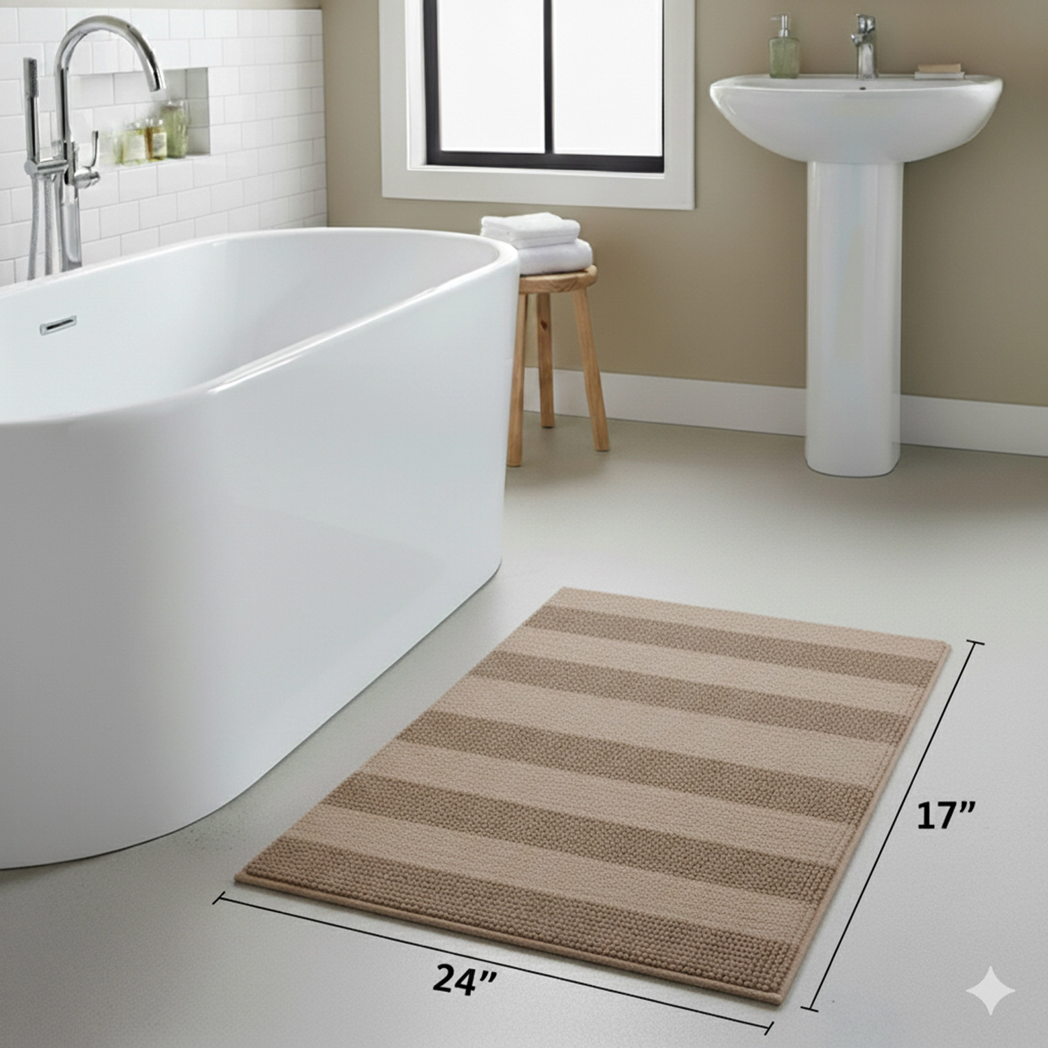 Knightsbridge Stylish And Comfortable All Season Traditional Wide Cut Design Cotton Bath Rug 17" X 24" Natural
