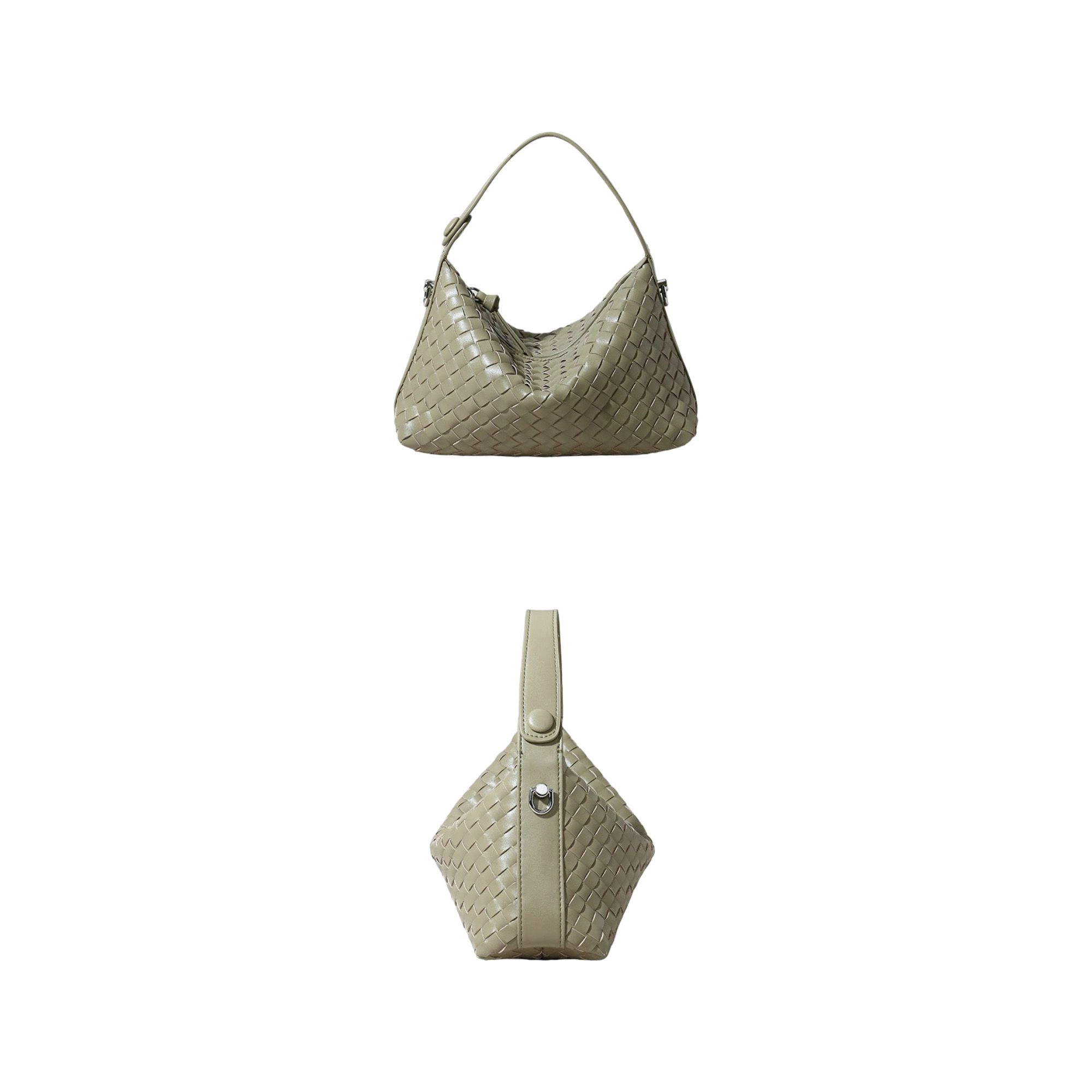 Alilang Women's Woven Leather Shoulder Satchel with Convertible Crossbody Strap and Sculpted Hobo Silhouette