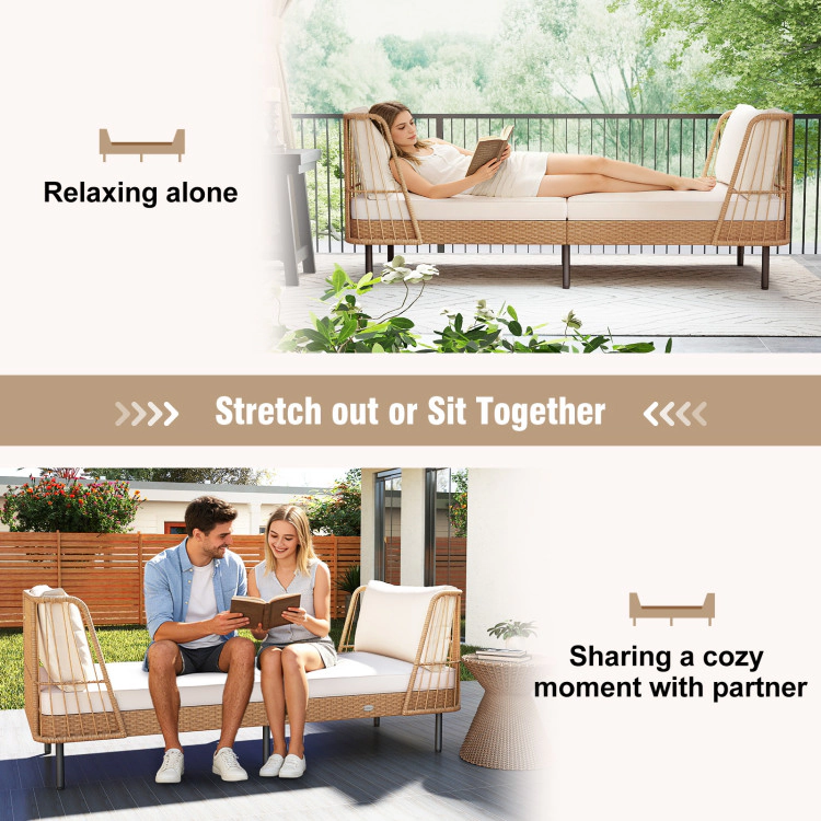 Hivvago Patio Wicker Daybed Outdoor Boho Rattan Loveseat Sofa With Seat And Back Cushions