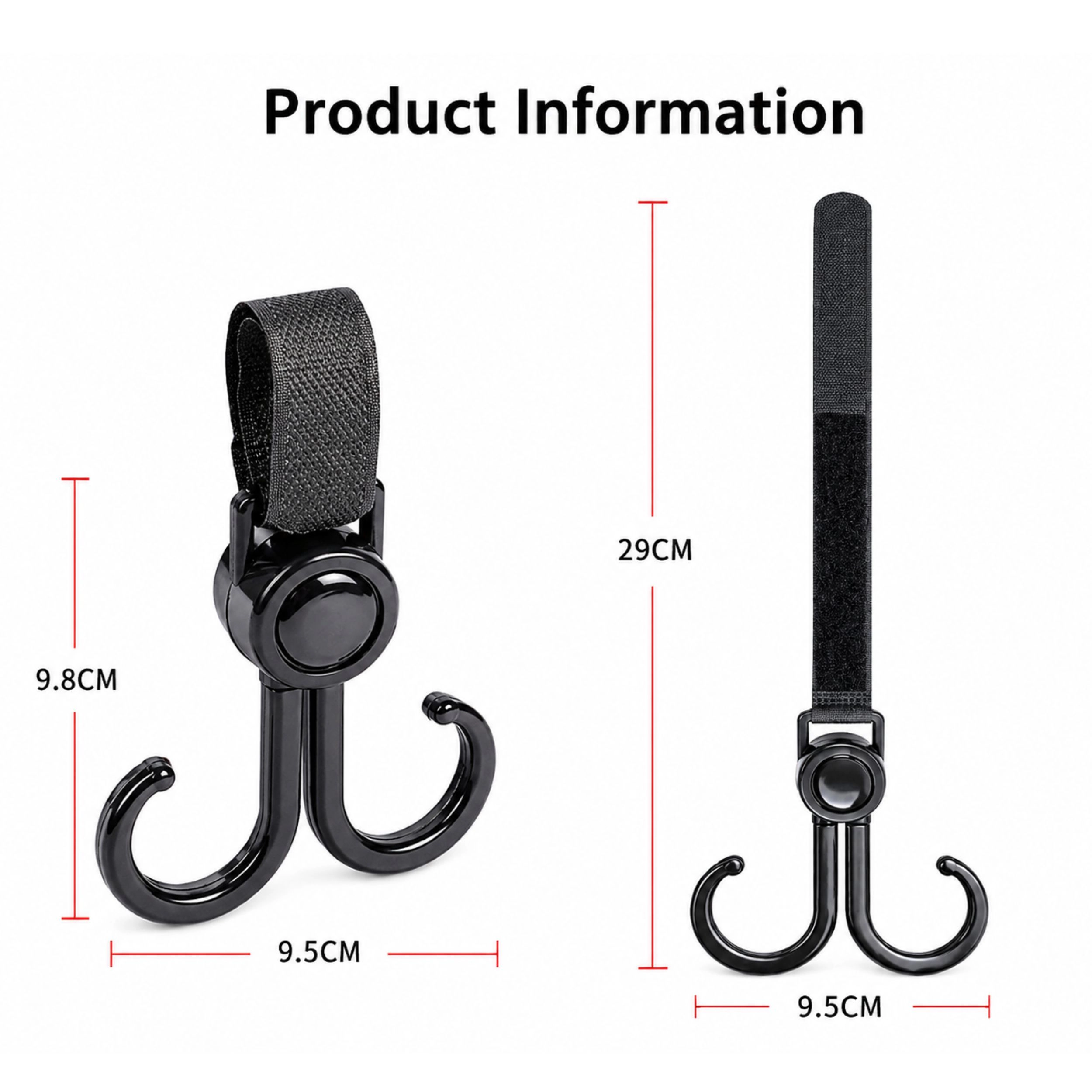 Home Collection Pack of 4 Rotatable Stroller Hooks Adjustable Double Hangers