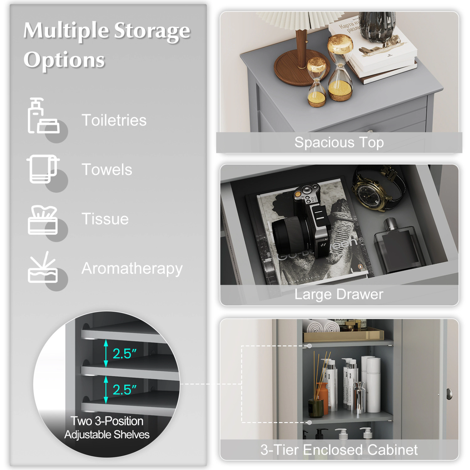 SlickBlue Narrow Storage Cabinet with Adjustable Shelves and Drawer