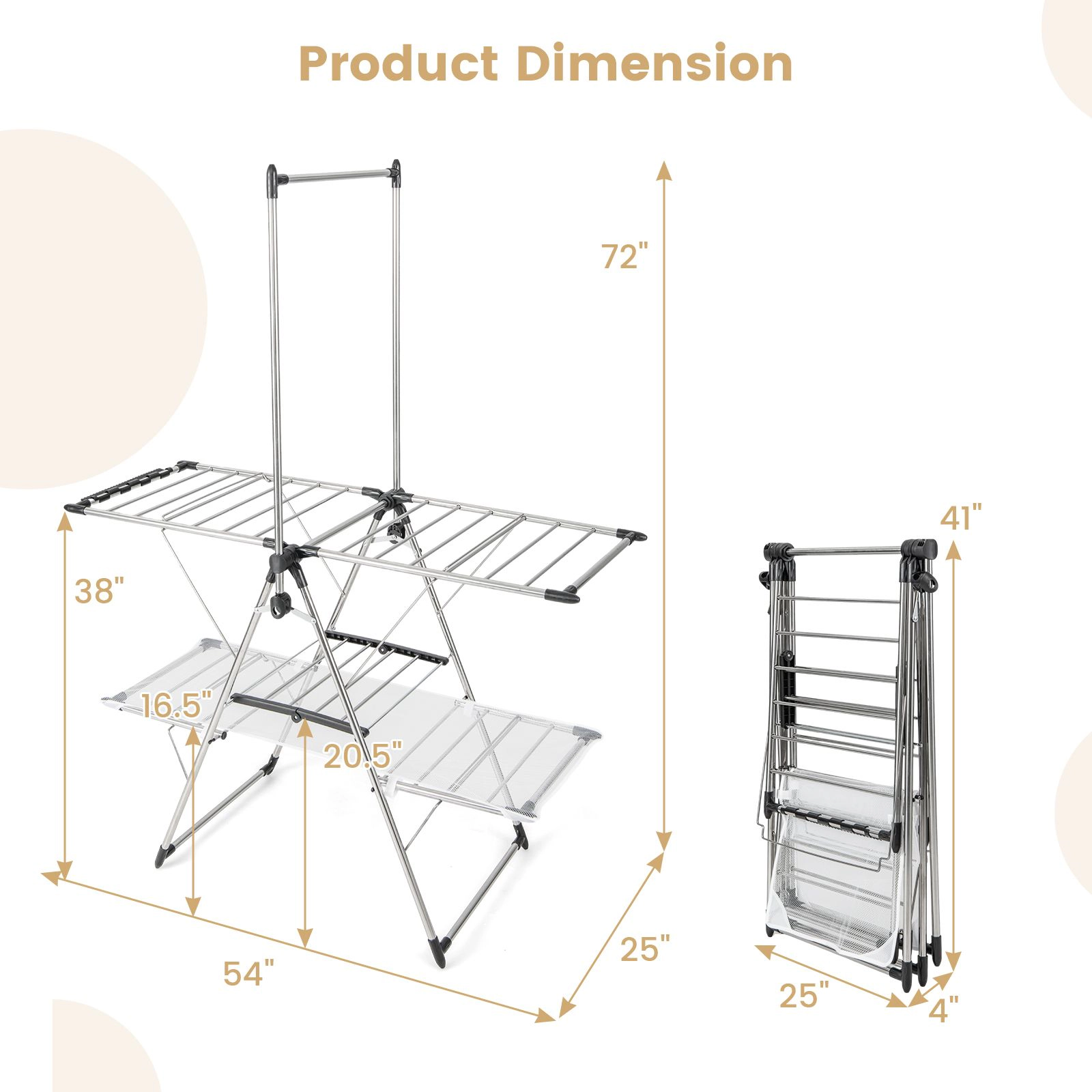 SlickBlue Foldable Clothes Drying Rack, Adjustable Gullwing, 2-Tier