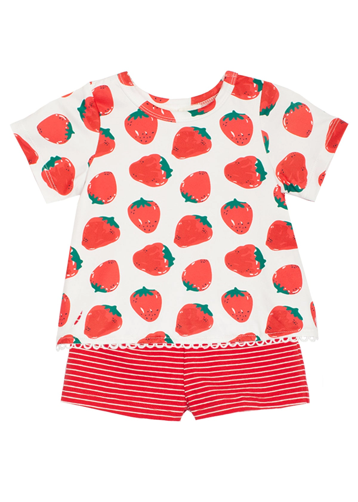 Mabel and Honey Strawberry Knit Two-Piece Set - Scallop Hem Top Elastic Waist Shorts