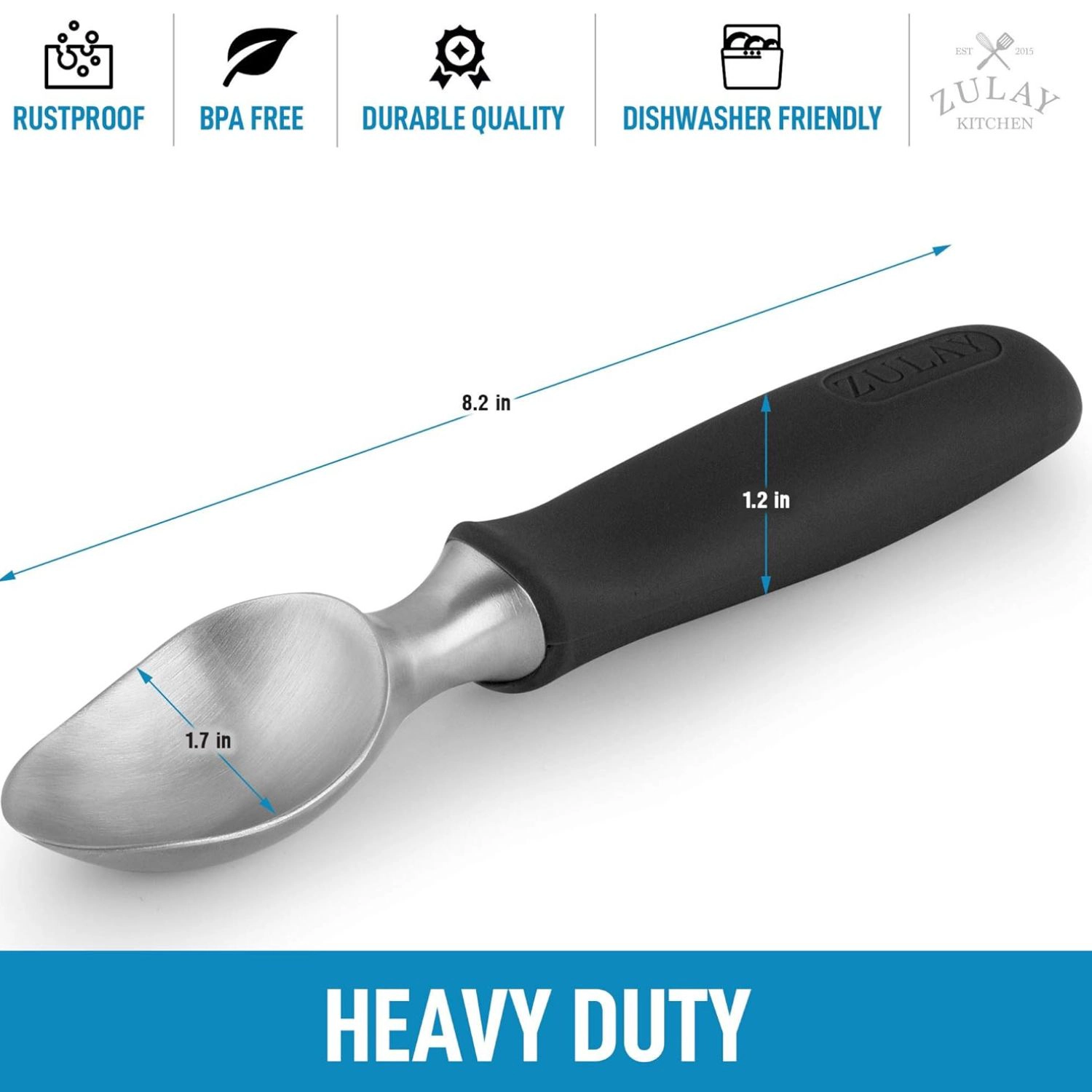 Zulay Kitchen Heavy Duty Ice Cream Scoop - Stainless Steel Scooper with Non-Slip Rubber Grip