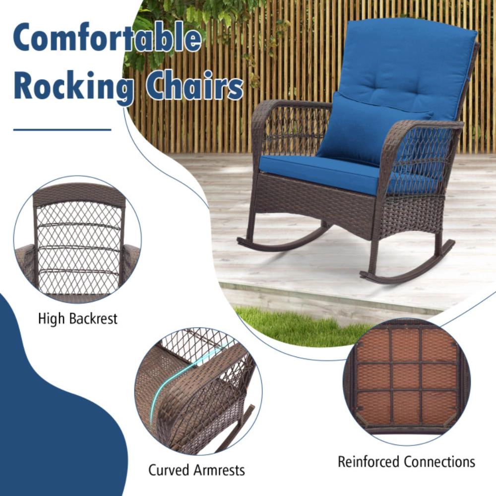 Hivvago 3 Pieces Rocking Bistro Set With 2-Tier Coffee Table
