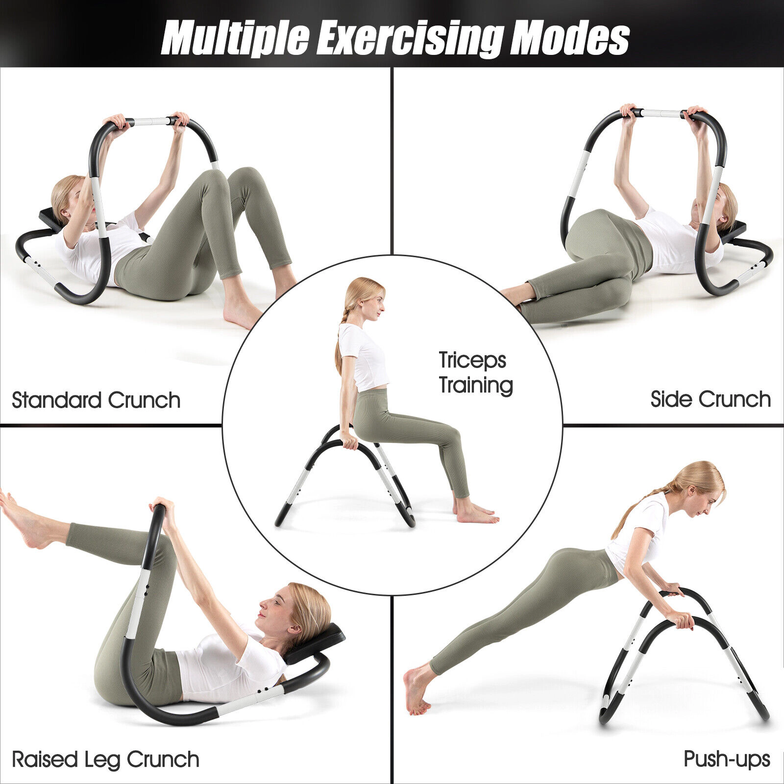 SUGIFT White Portable Ab Trainer with Headrest and Foam Handles 28.5-in W 28.5-in D 25-in H 220-lb User Capacity