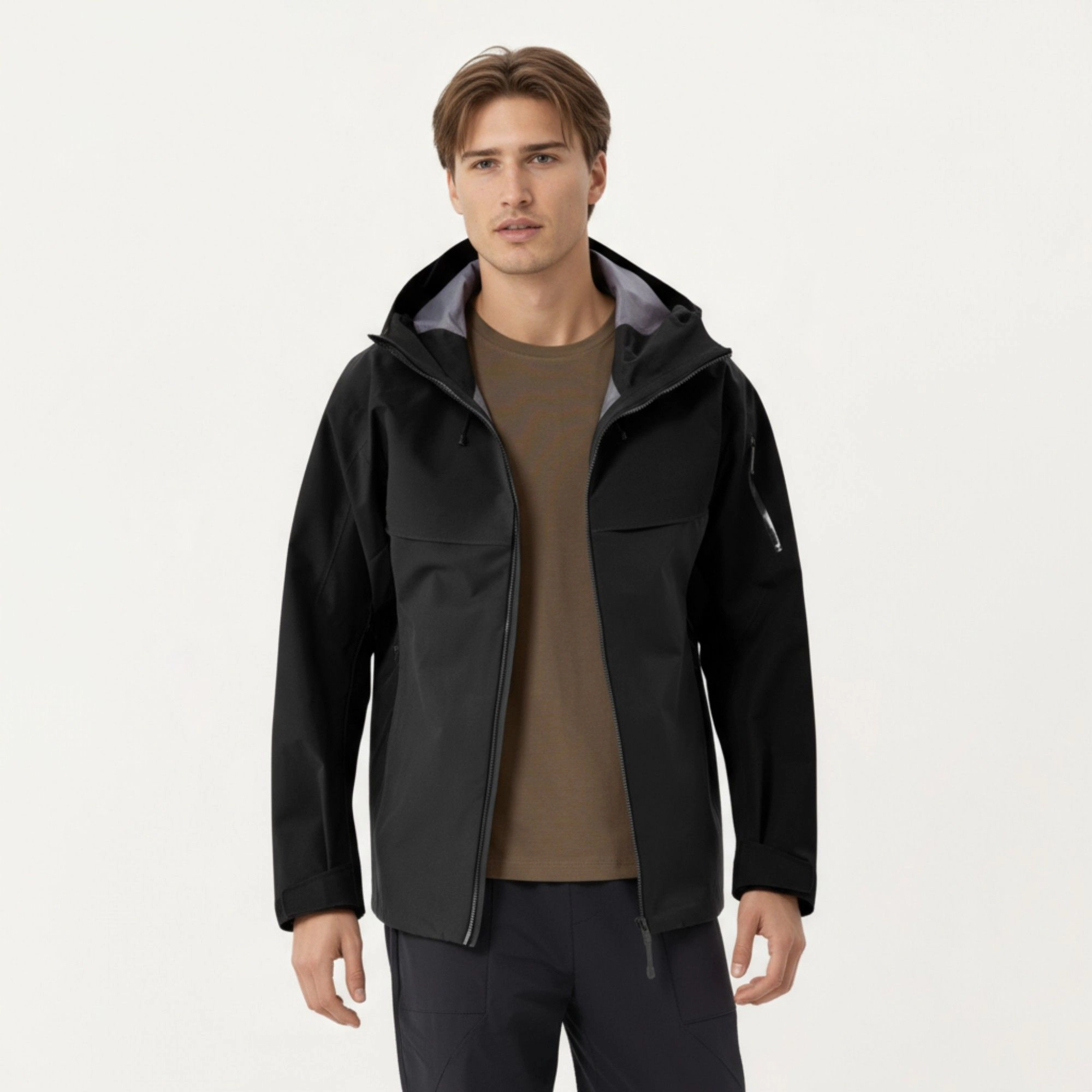 Anna-Kaci Men's Waterproof Hooded Jacket with Zipper Pockets and Adjustable Drawstrings