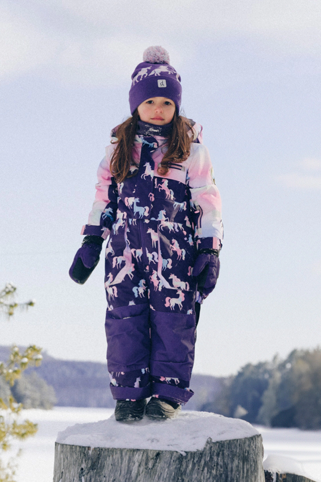Deux par Girls Unicorn Print One Piece Play Snowsuit with Detachable Hood