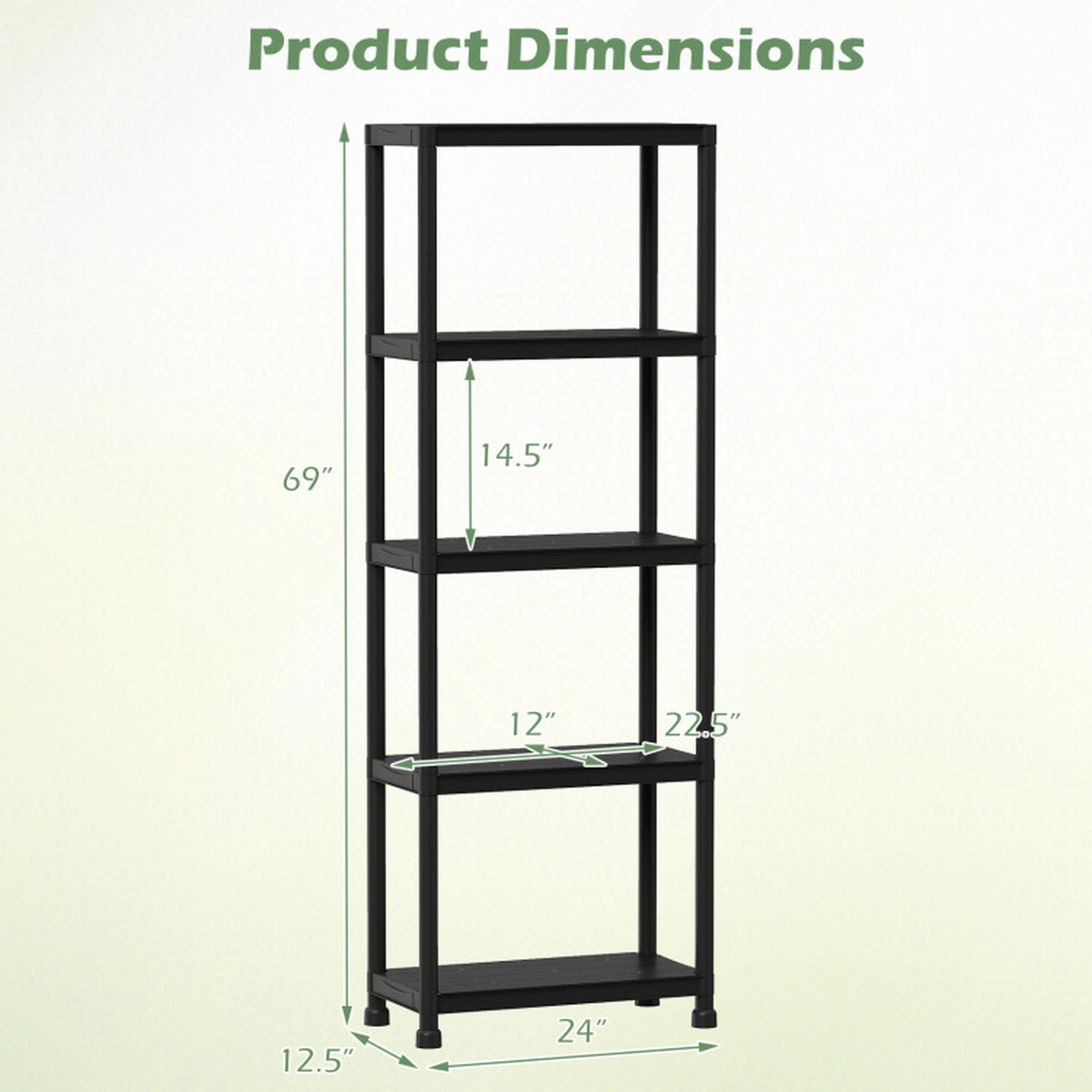 SUGIFT 5-Tier 300-lb Capacity Freestanding Waterproof Plastic Storage Shelves Modular Shelving Unit
