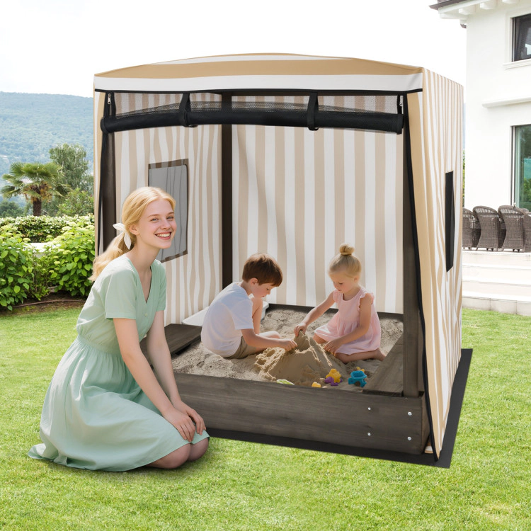 Hivvago Wooden Sandbox with Canopy for Children 3+ Years Old