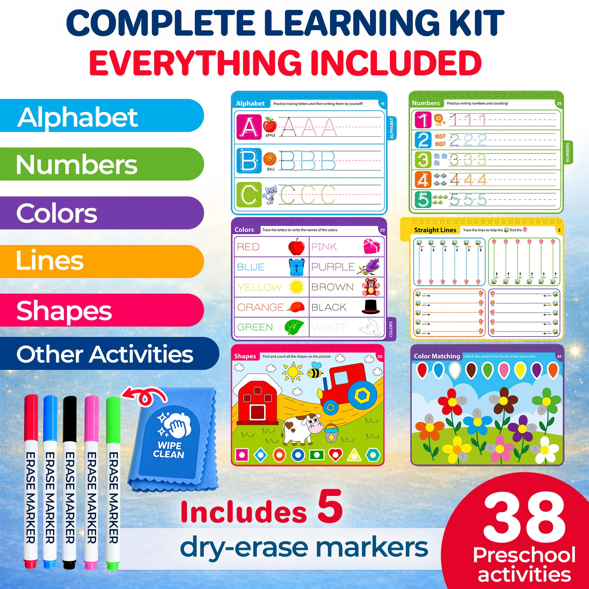 QUOKKA Kids Tracing Activity Books Set with Dry-Erase Pages and Markers