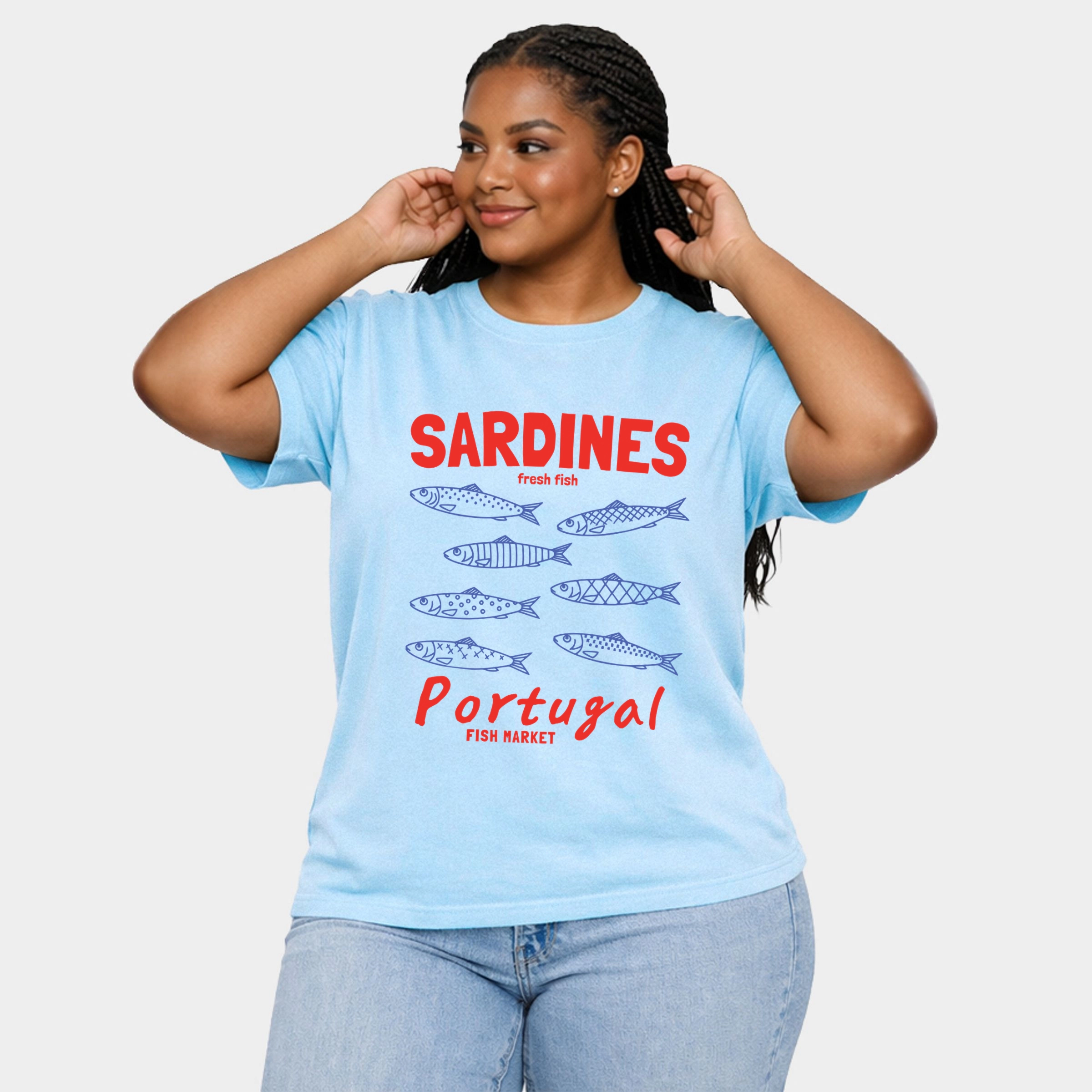 Simply Sage Market - Sardines Portugal Fish Women's Plus Sized Garment Dyed Graphic T-Shirt