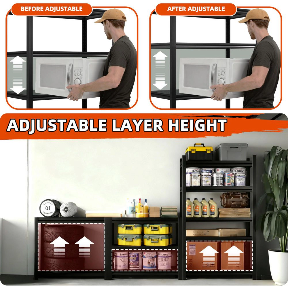 Flynama 5-Tier Boltless Garage Shelving, Heavy Duty Steel, Adjustable, Black (35.4"W x 72"H x 15.7"D)