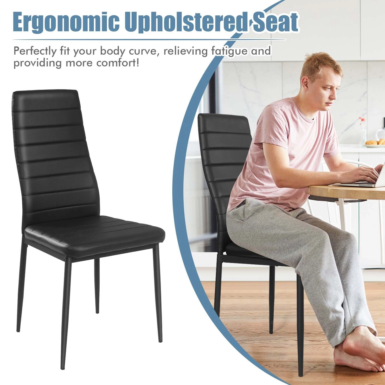 LJG 4 Pieces Modern Leather Dining Chairs Set with Metal Frame