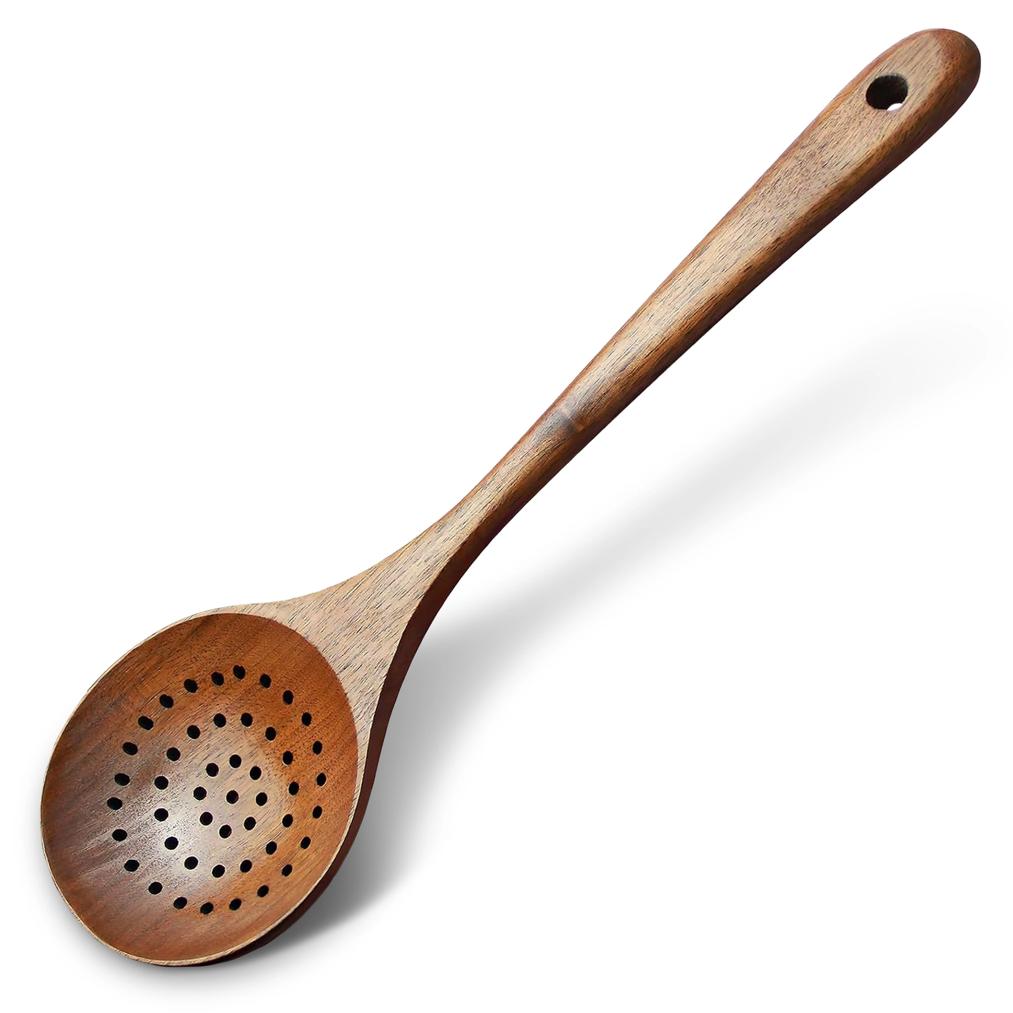 Cheer Collection Teak Wood Strainer Spoon for Pasta and Cooking with Drain Holes
