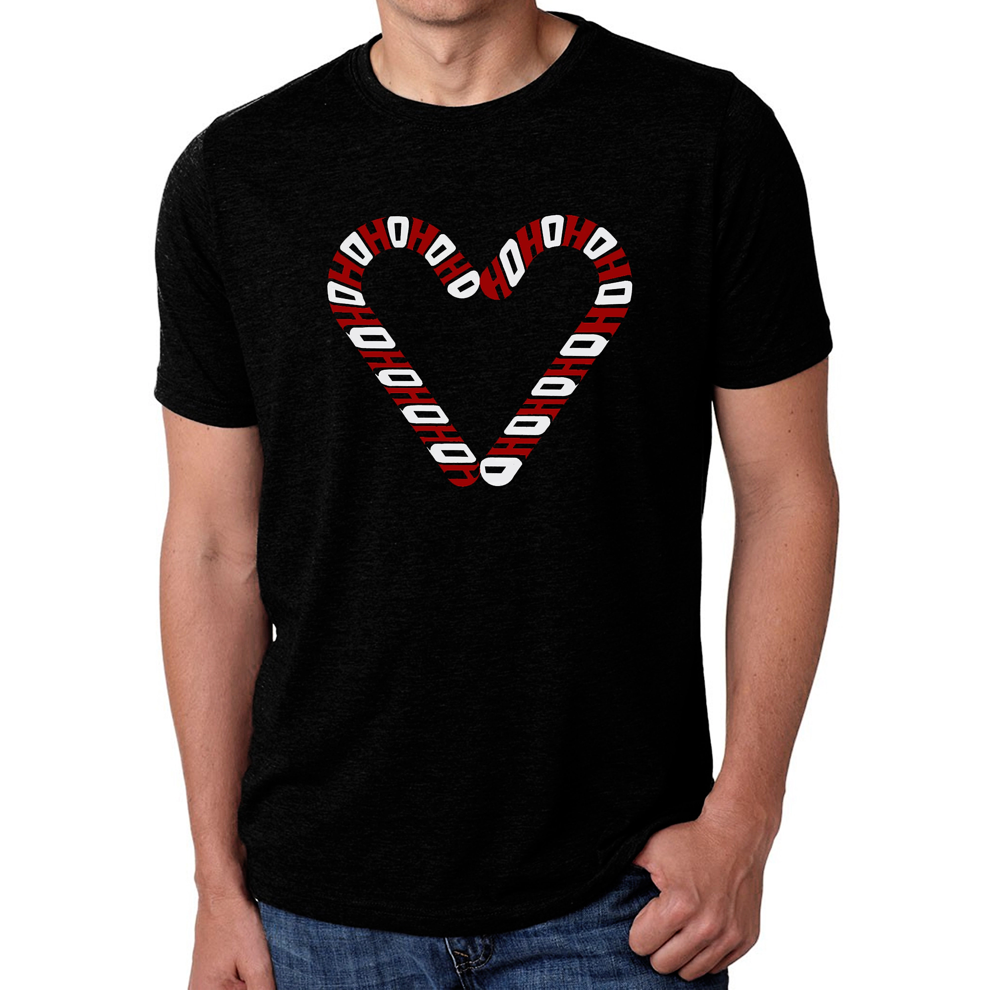 LA Pop Art Men's Cotton/Poly Blend Crew Neck T-Shirt - Candy Cane Word