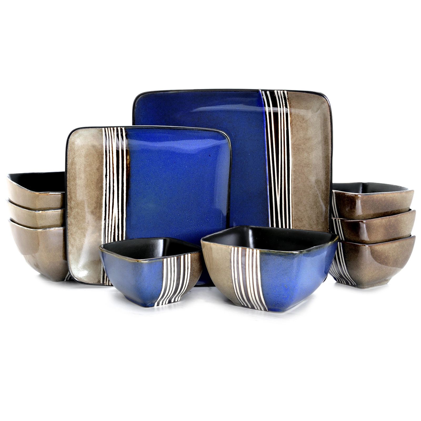 Elama Downtown Loft 16 Piece Double Bowl Stoneware Dinnerware Set with Service for 4