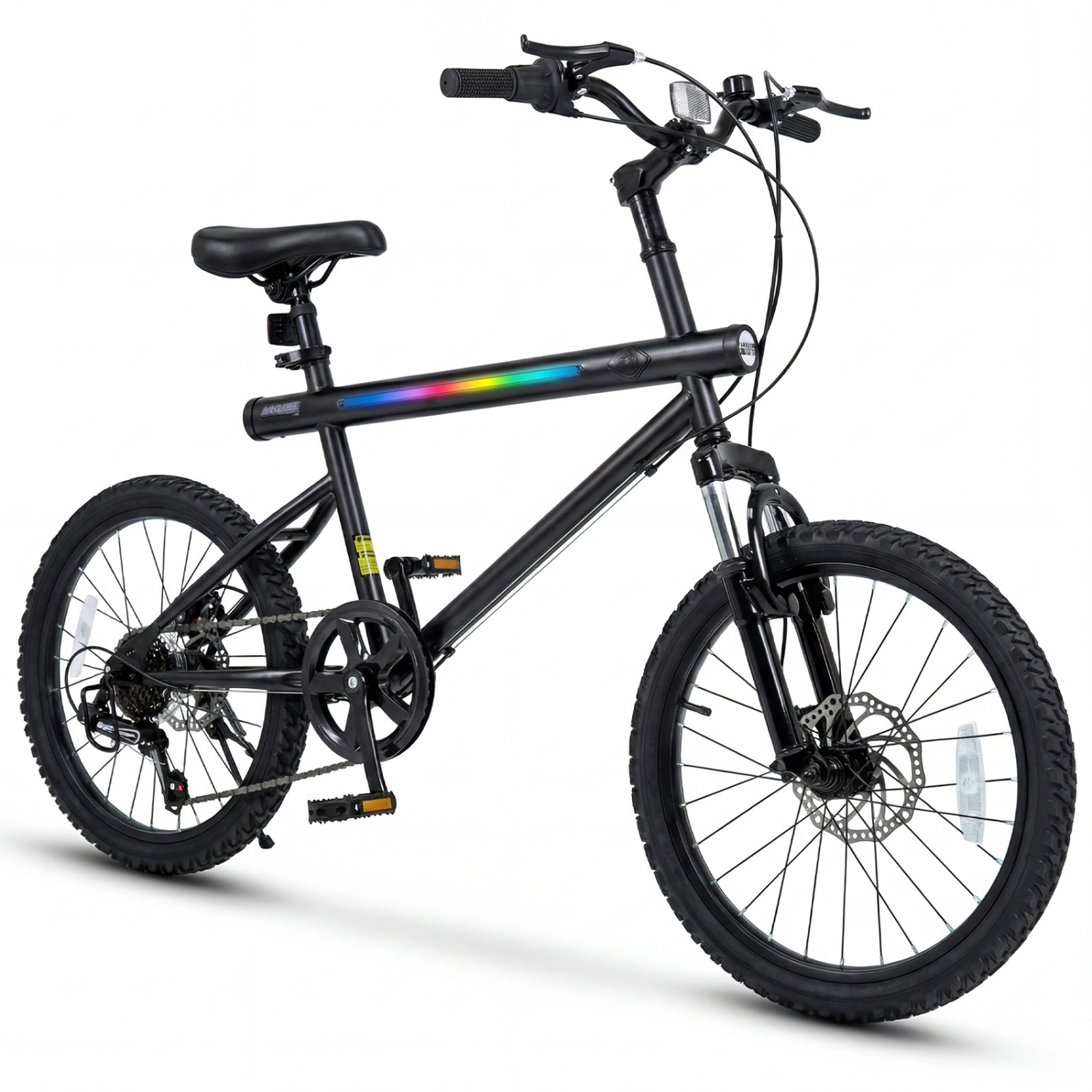 SUGIFT 20-in Silver Teens Kids Bike with LED Lights Stereo Speakers and 6-Speed Shimano Shifting