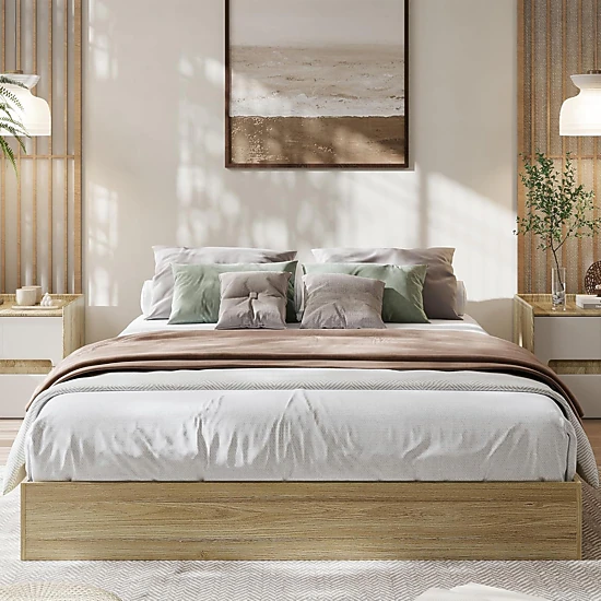 BebreezChic Full Wood Platform Bed Frame Floor-Standing Headboard-Free ...