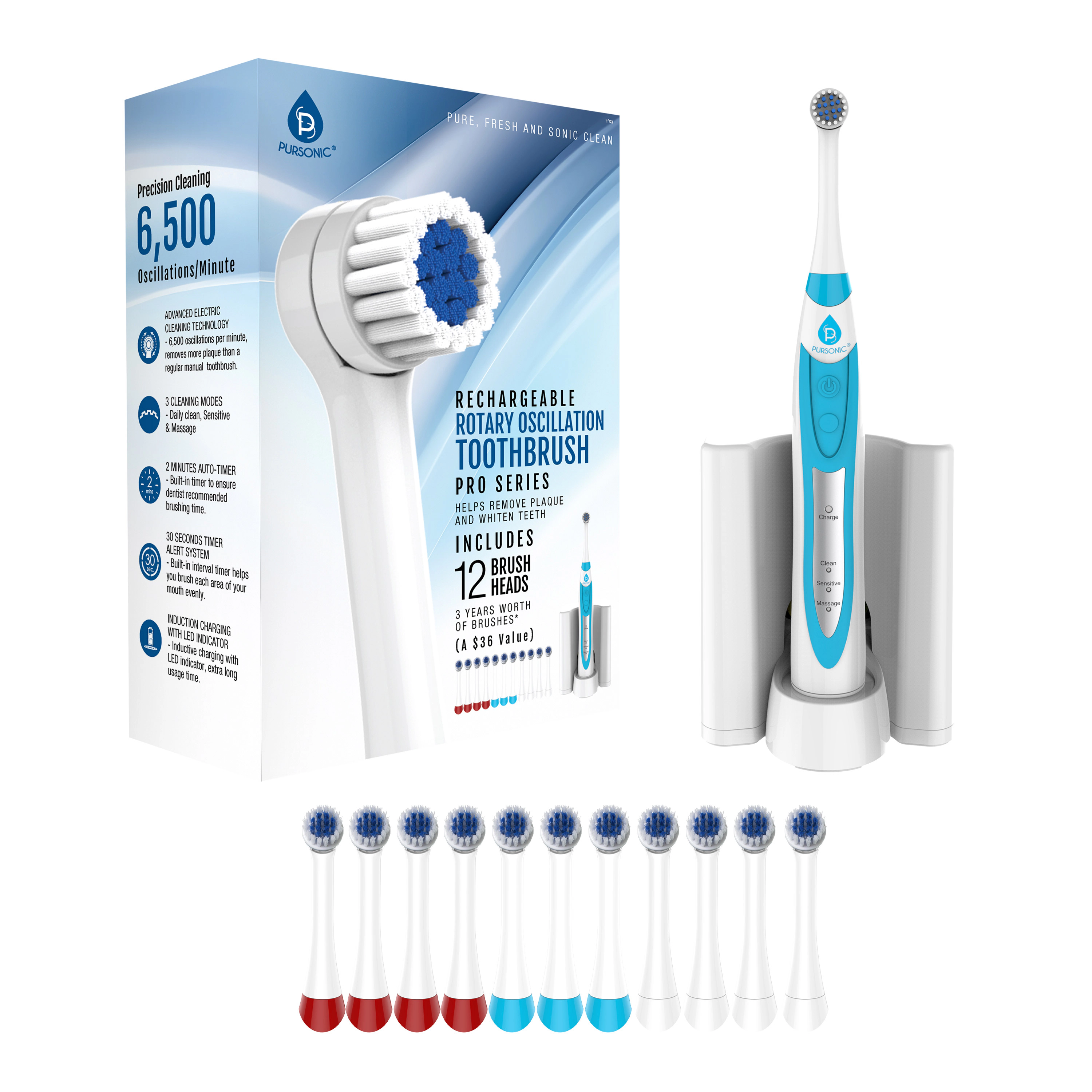 Pursonic Unisex Rechargeable Rotary Oscillation Electric Toothbrush Pro Series