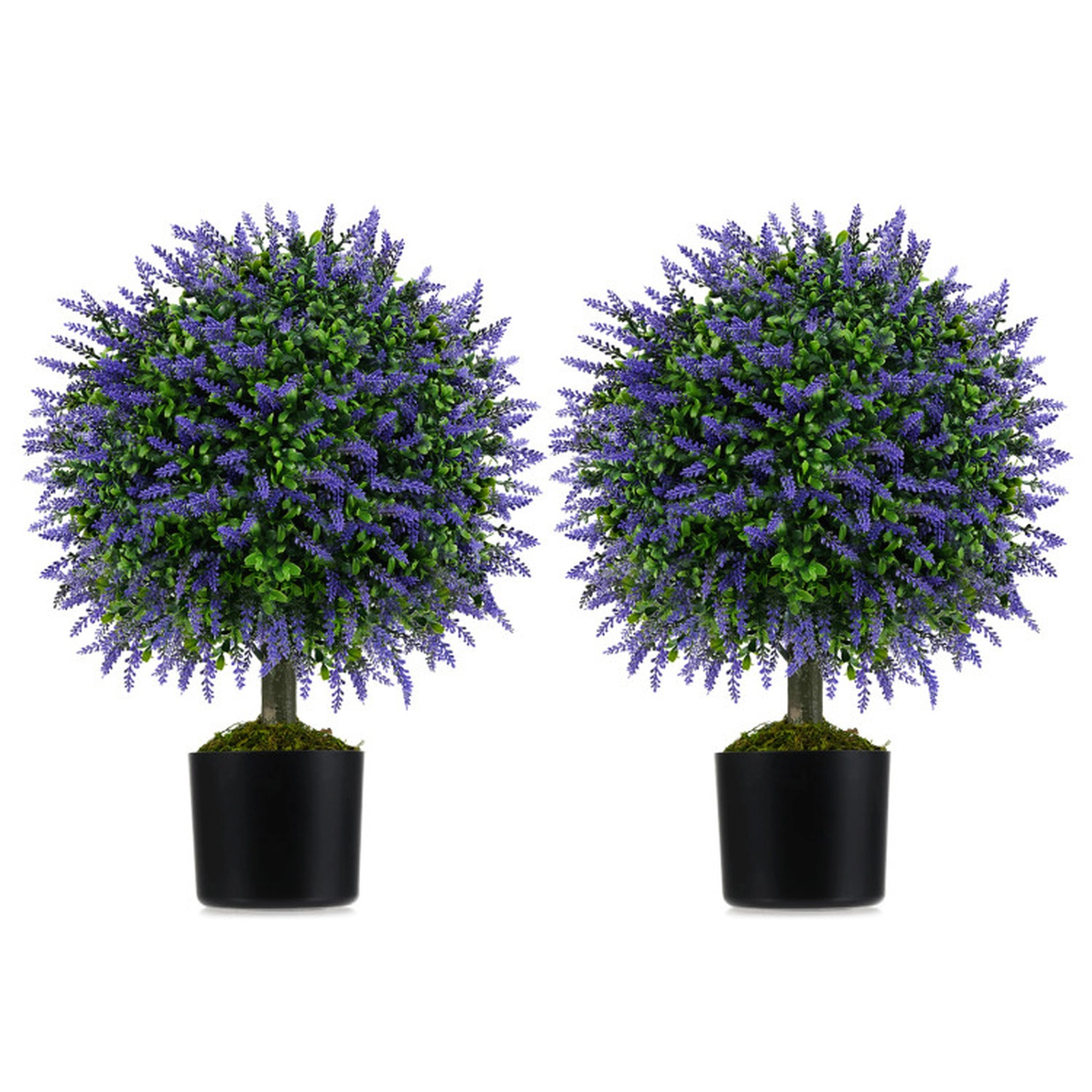 SUGIFT Set of 2 Artificial Lavender Topiary Ball Trees 23-in Tall with 6 x 5.5-in Cement-Filled Pot Green & Purple