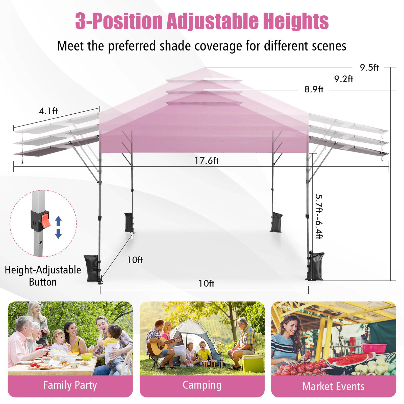 LJG 10 x 17.6 Feet Outdoor Instant Pop-up Canopy Tent with Dual Half Awnings