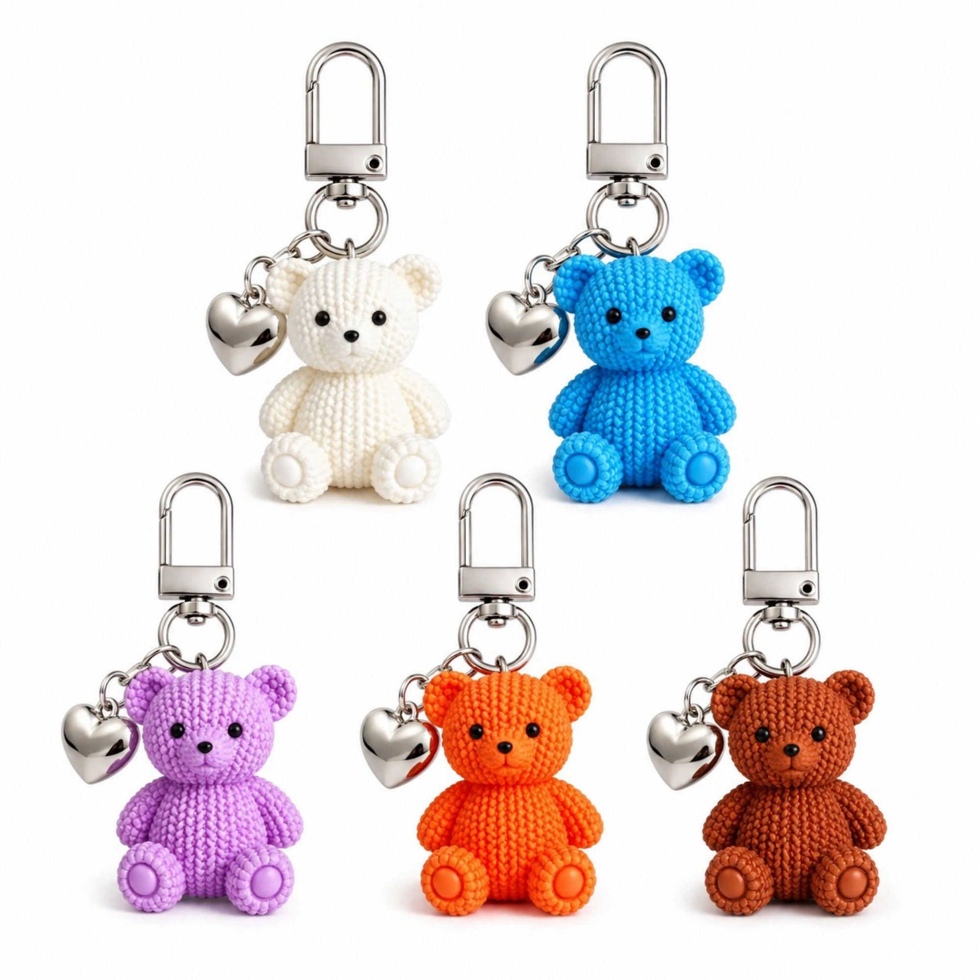 Alilang Women's 5pc Teddy Bear Keychain Bag Charms with Heart Pendant Clip for Bags Backpacks and Keys