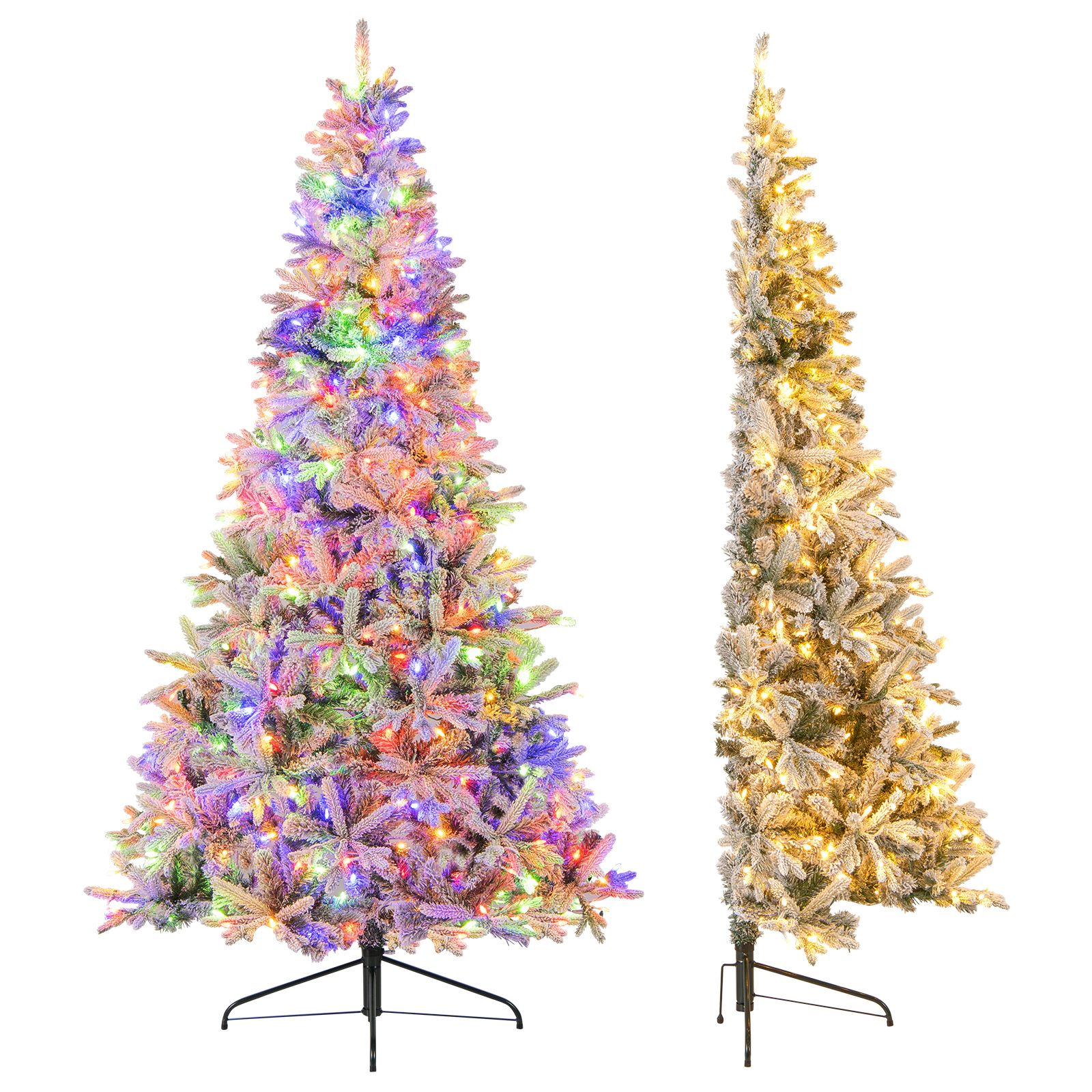 SlickBlue 7FT Half Christmas Tree with LED Lights and Snow Flock