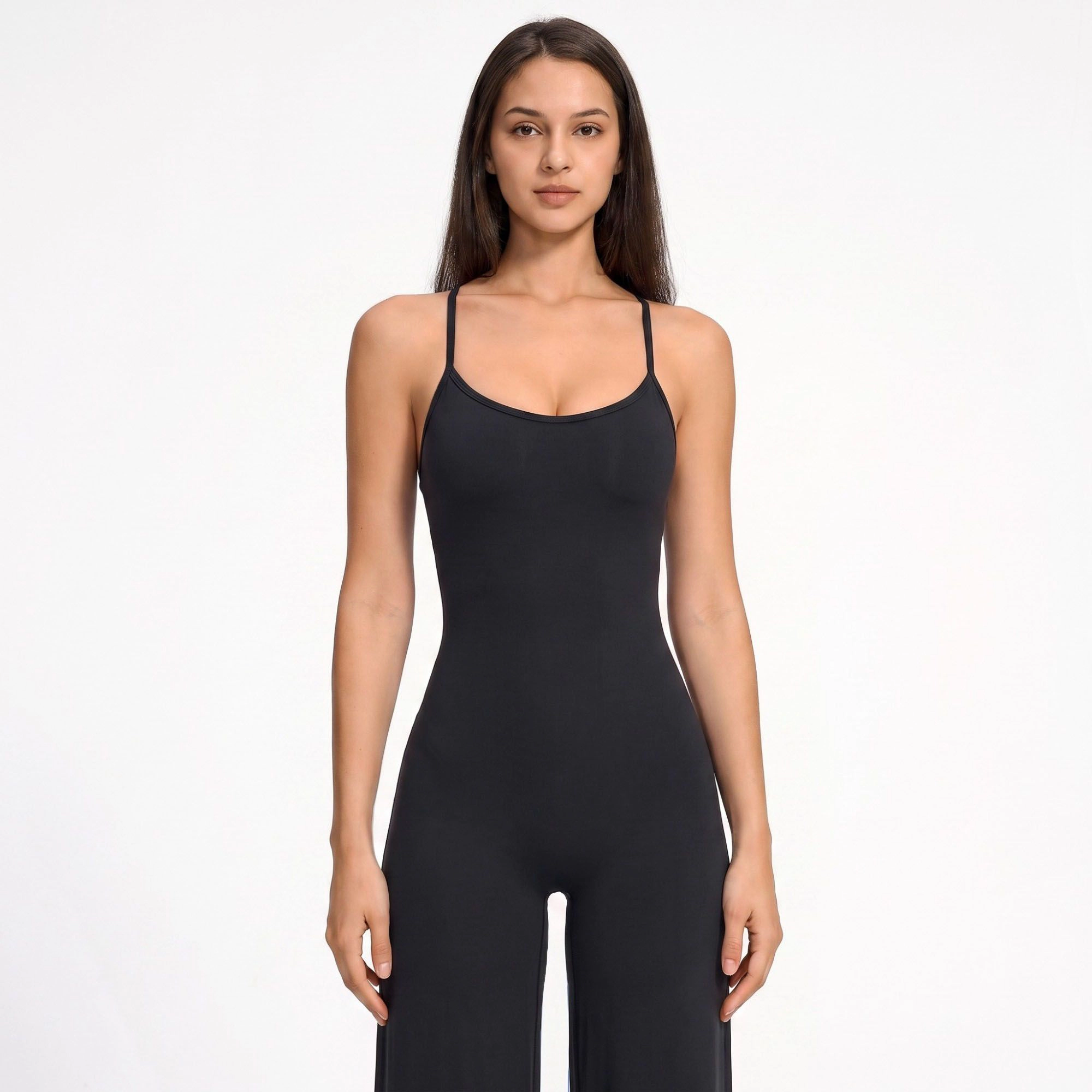 Anna-Kaci Women's Scoop Neck Wide Leg Athletic Jumpsuit with Adjustable Crisscross Back Straps for Yoga Gym