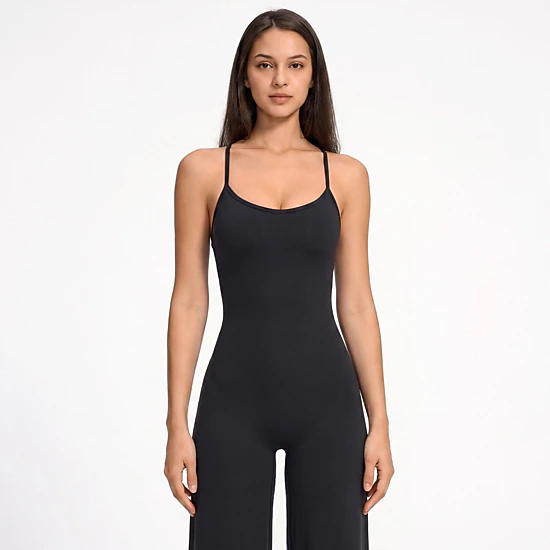Anna-Kaci Women's Scoop Neck Wide Leg Athletic Jumpsuit with Adjustable Crisscross Back Straps for Yoga Gym